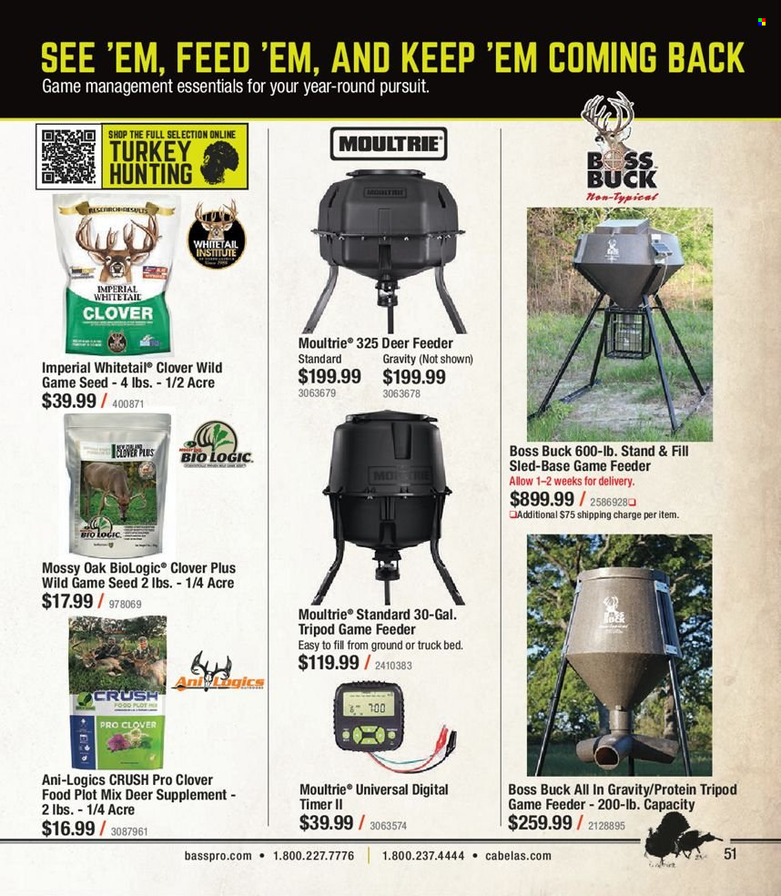 thumbnail - Cabela's Flyer - Sales products - feeder, tripod, bed. Page 51.