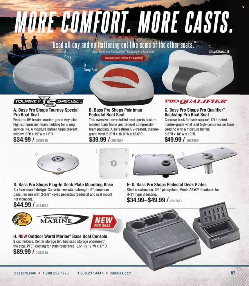 thumbnail - Cabela's Flyer - Sales products - Bass Pro, boat seat, storage bin. Page 67.