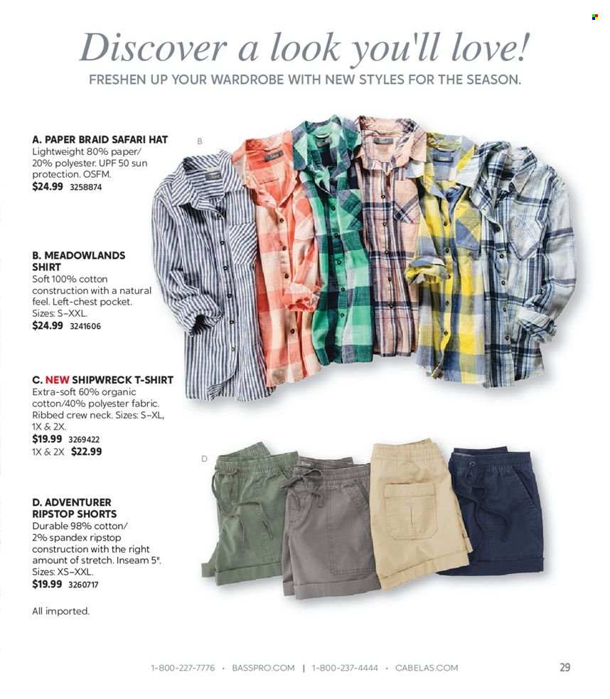 thumbnail - Cabela's Flyer - Sales products - wardrobe, shorts, t-shirt, hat. Page 29.