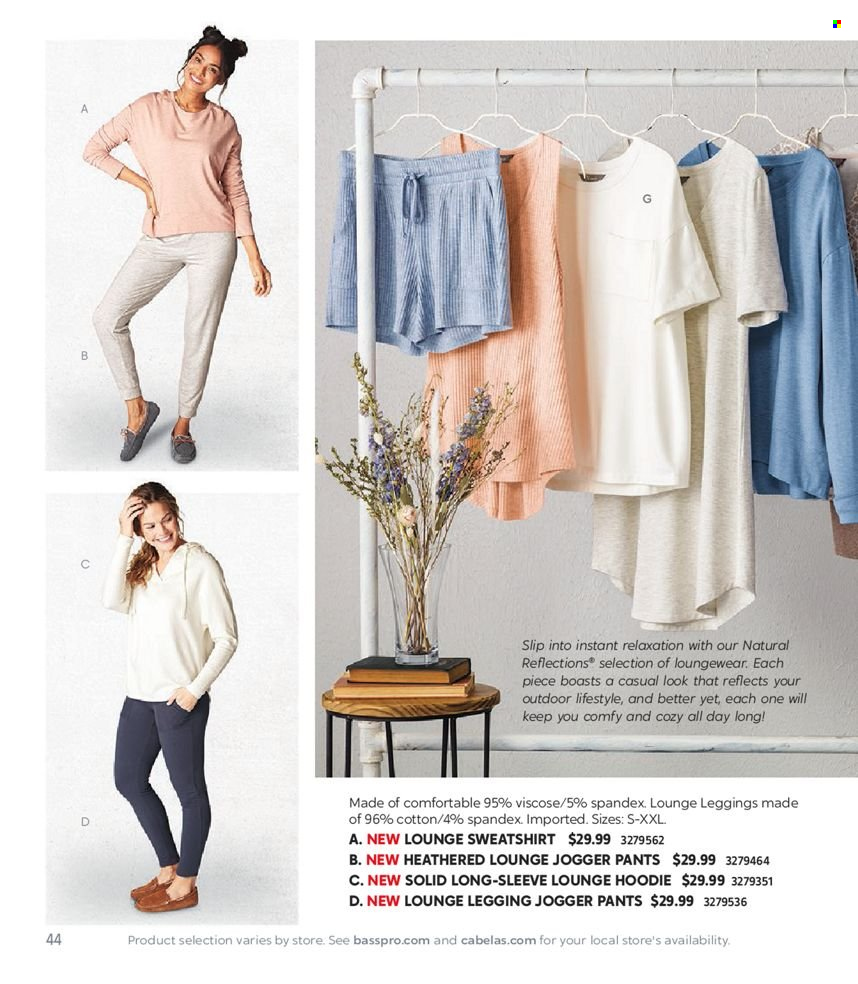 thumbnail - Cabela's Flyer - Sales products - hoodie, lounge, loungewear, pants, sweatshirt, leggings, jogger pants. Page 44.