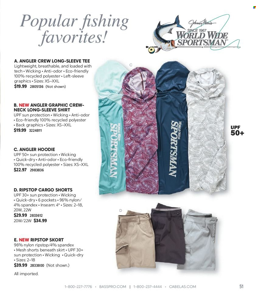 thumbnail - Cabela's Flyer - Sales products - hoodie, shorts, skirt, long-sleeve shirt, long-sleeve tee, shirt, t-shirt. Page 51.