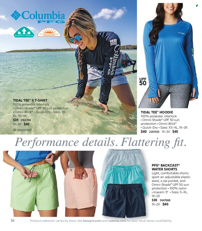 thumbnail - Cabela's Flyer - Sales products - Columbia, hoodie, shorts, t-shirt. Page 54.