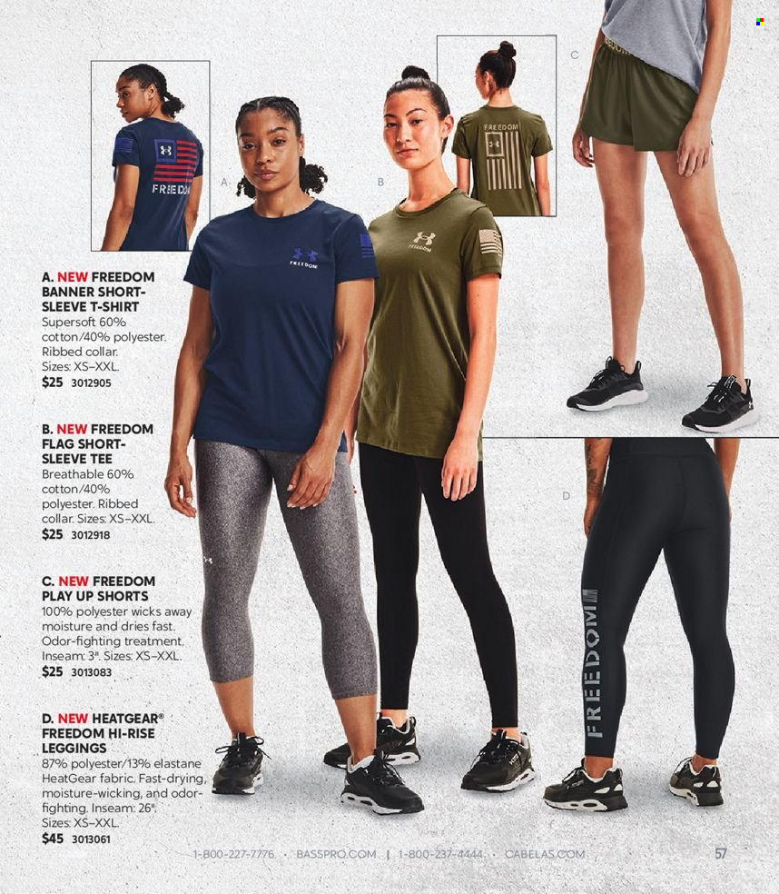 thumbnail - Cabela's Flyer - Sales products - shorts, t-shirt, leggings, hi-rise leggings. Page 57.