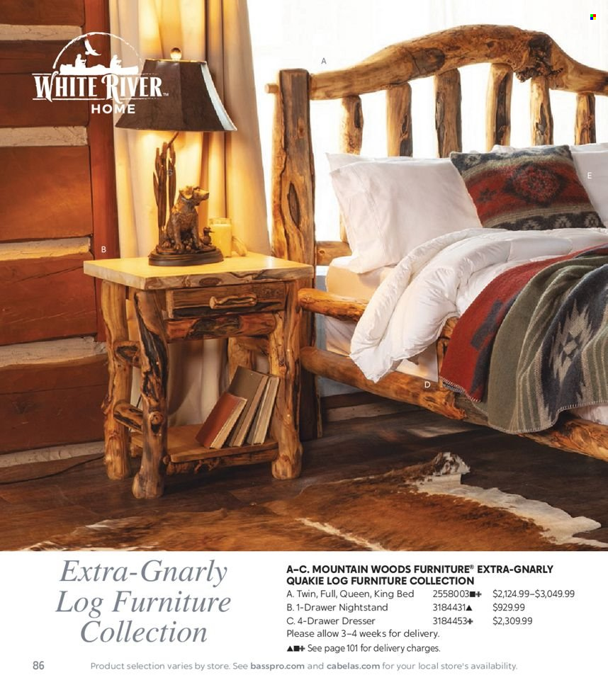 thumbnail - Cabela's Flyer - Sales products - bed, king bed, dresser, nightstand. Page 86.