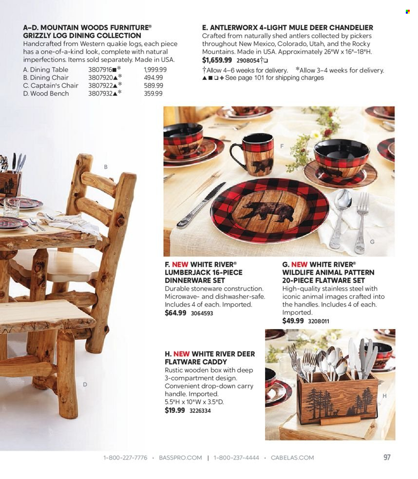 thumbnail - Cabela's Flyer - Sales products - chair pad, table, chair, chandelier. Page 97.