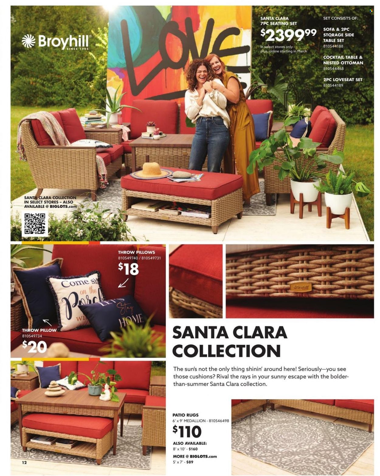 thumbnail - Big Lots Flyer - 03/24/2022 - 07/05/2022 - Sales products - table, table set, loveseat, sofa, seating set, sidetable, ottoman, cushion, pillow, rug. Page 12.