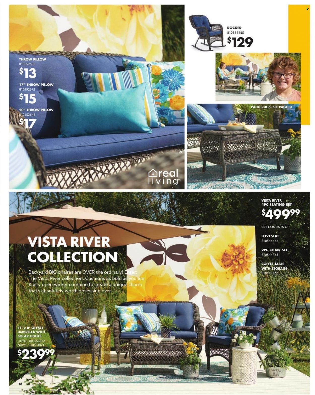thumbnail - Big Lots Flyer - 03/24/2022 - 07/05/2022 - Sales products - table, chair, loveseat, seating set, coffee table, cushion, The Ordinary, linens, pillow, umbrella, rug. Page 18.