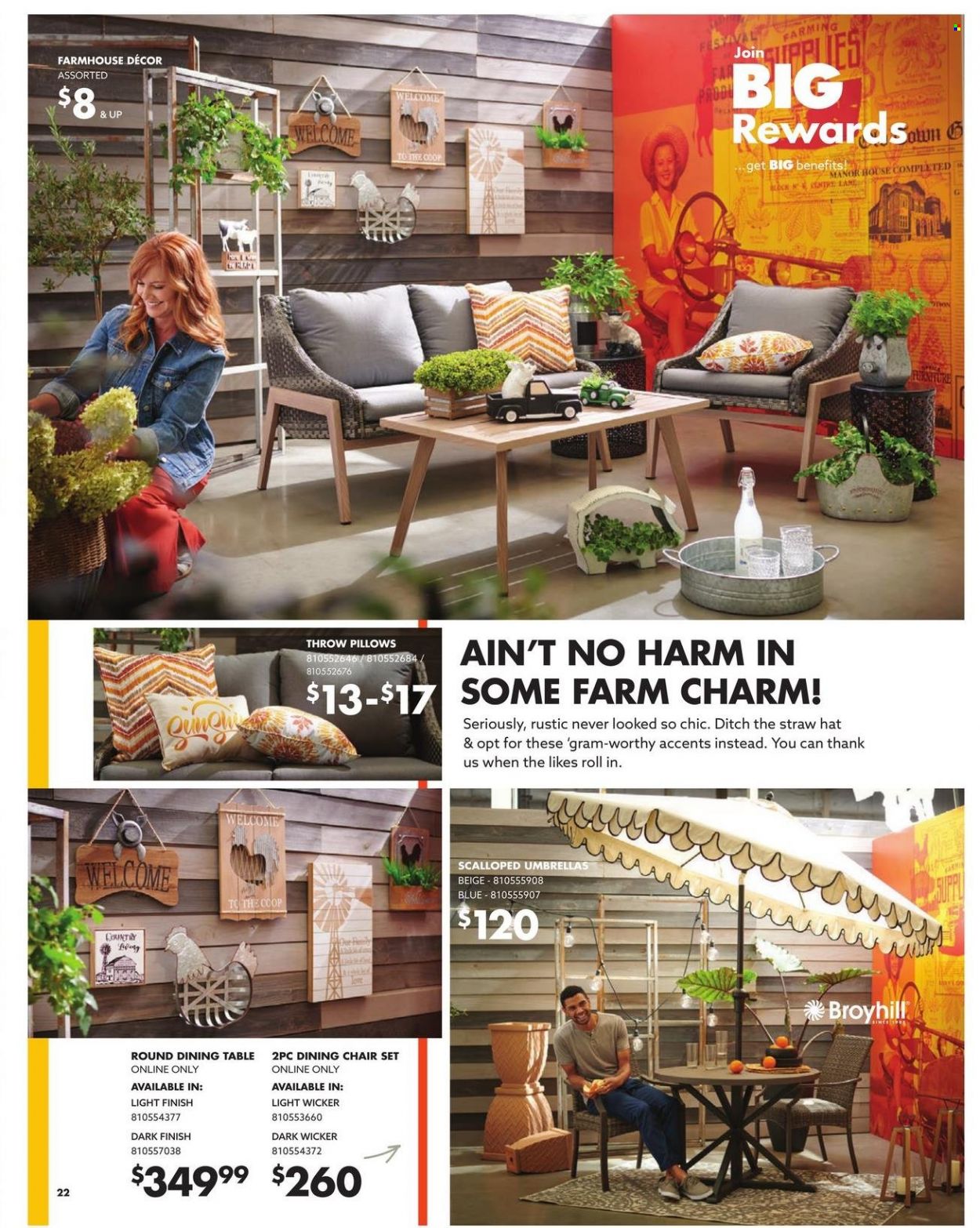 thumbnail - Big Lots Flyer - 03/24/2022 - 07/05/2022 - Sales products - dining table, table, chair, dining chair, straw, chair pad, pillow, hat, straw hat. Page 22.