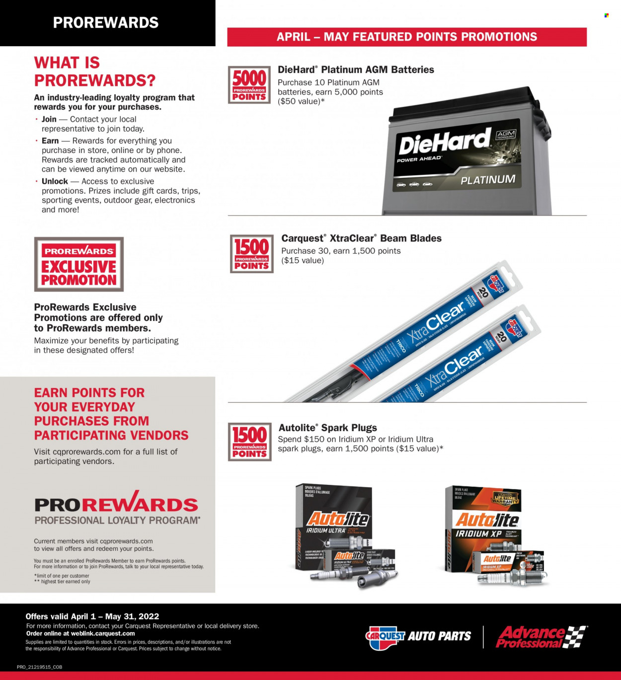 thumbnail - Carquest Flyer - 04/01/2022 - 05/31/2022 - Sales products - spark plugs. Page 4.
