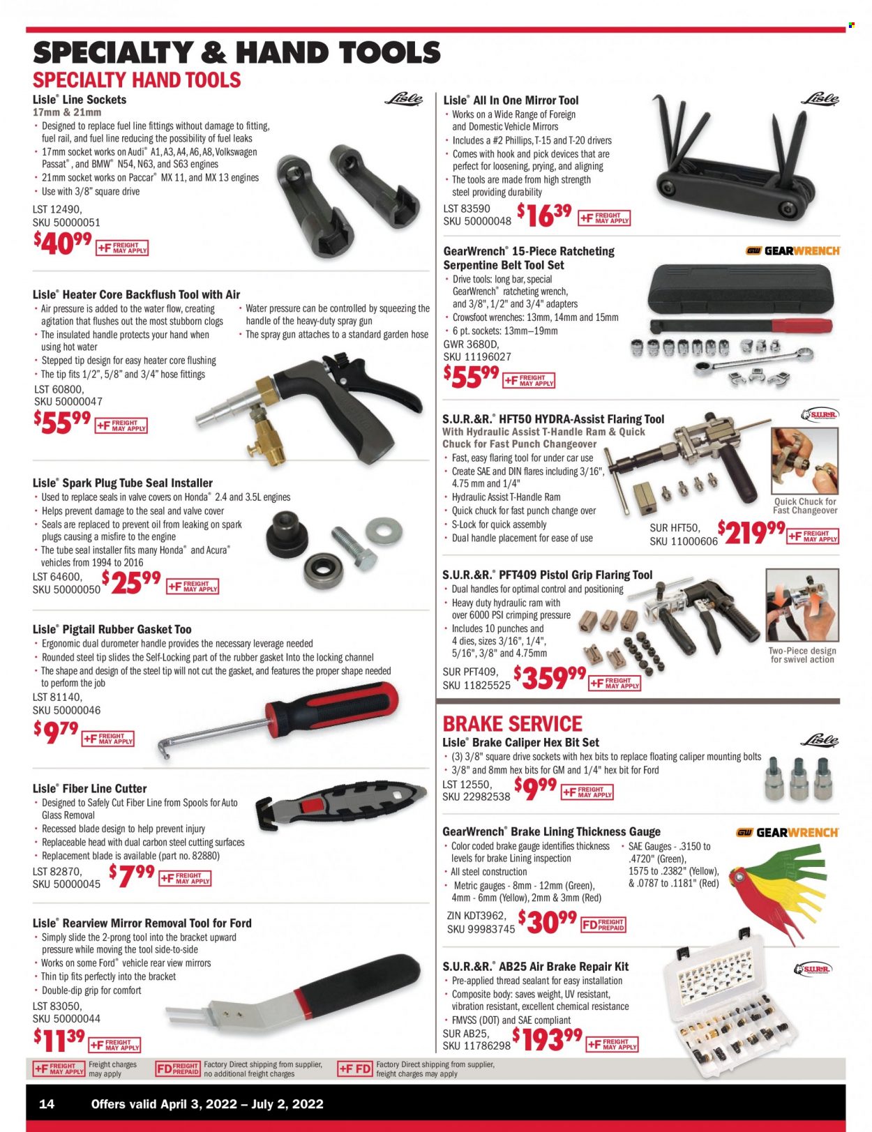thumbnail - Carquest Flyer - 04/03/2022 - 07/02/2022 - Sales products - spark plugs, spray gun, serpentine belt. Page 14.