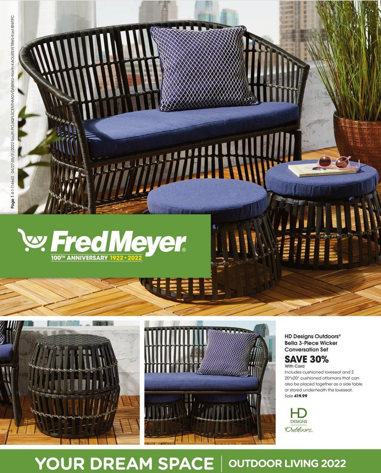 thumbnail - Fred Meyer Flyer - 04/27/2022 - 05/31/2022 - Sales products - Bella, table, loveseat, sidetable. Page 1.