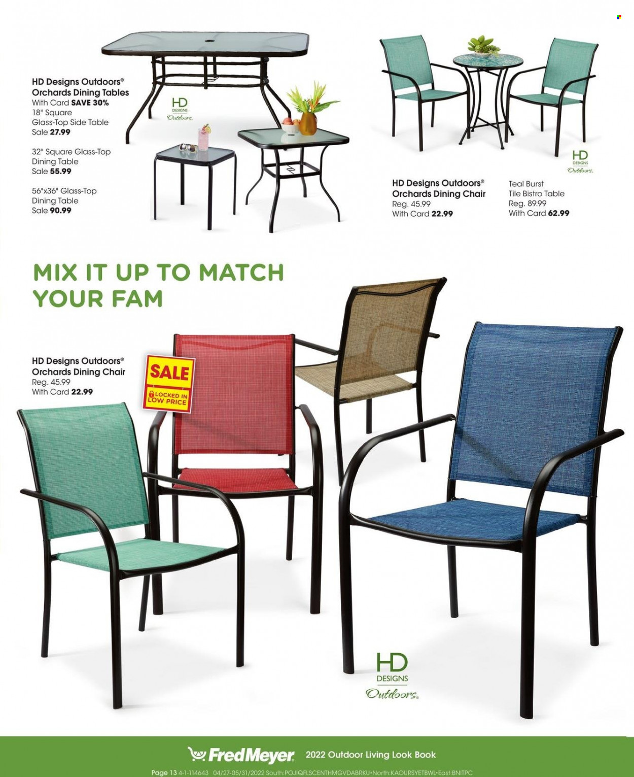 thumbnail - Fred Meyer Flyer - 04/27/2022 - 05/31/2022 - Sales products - chair pad, dining table, table, chair, dining chair, sidetable. Page 13.