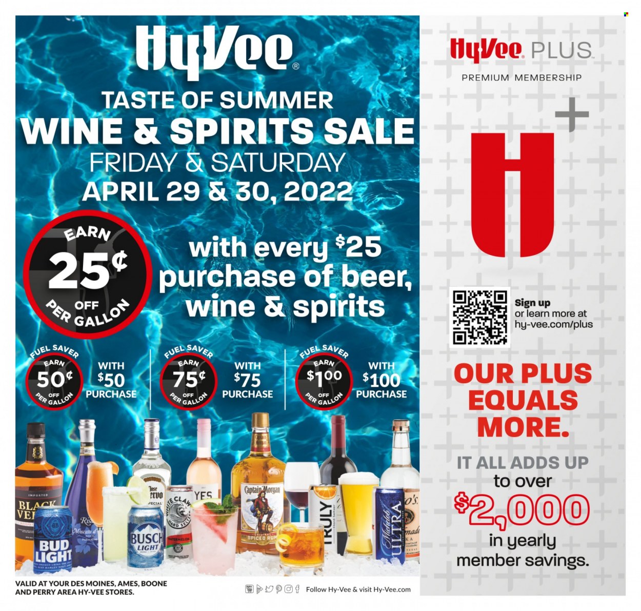 thumbnail - Hy-Vee Flyer - 04/27/2022 - 05/24/2022 - Sales products - watermelon, malt, wine, Moscato, Captain Morgan, rum, spiced rum, TRULY, beer, Busch, Bud Light. Page 1.