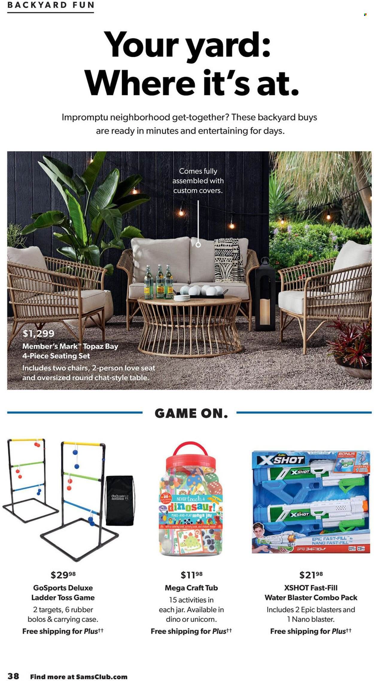 thumbnail - Sam's Club Flyer - 05/04/2022 - 06/05/2022 - Sales products - table, chair, seating set, Yard, jar, eraser, Toss game, dinosaur, water blaster, ladder. Page 38.