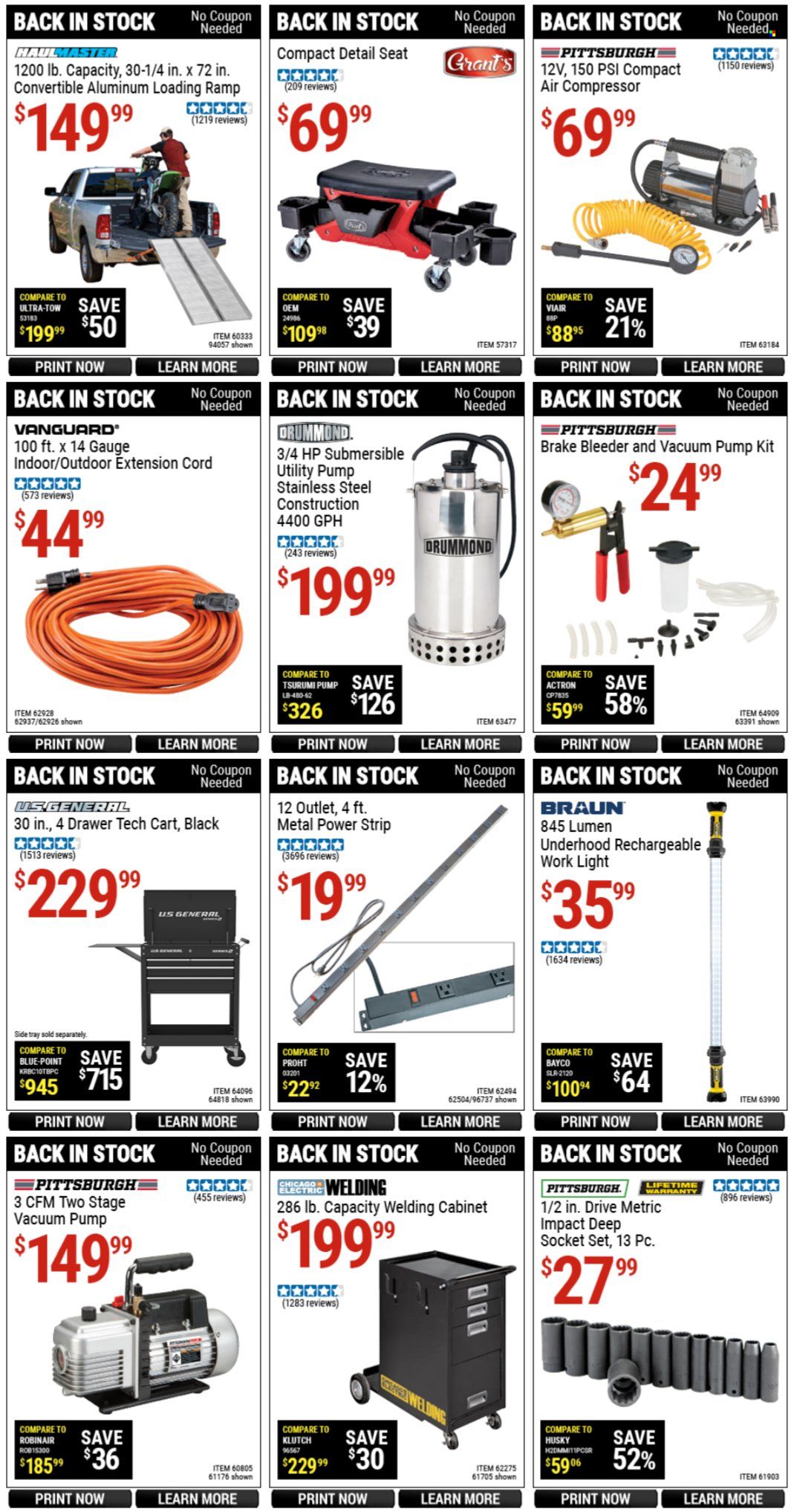 thumbnail - Harbor Freight Flyer - 04/30/2022 - 05/29/2022 - Sales products - Braun, work light, socket, socket set, air compressor, cabinet, cart, extension cord. Page 2.