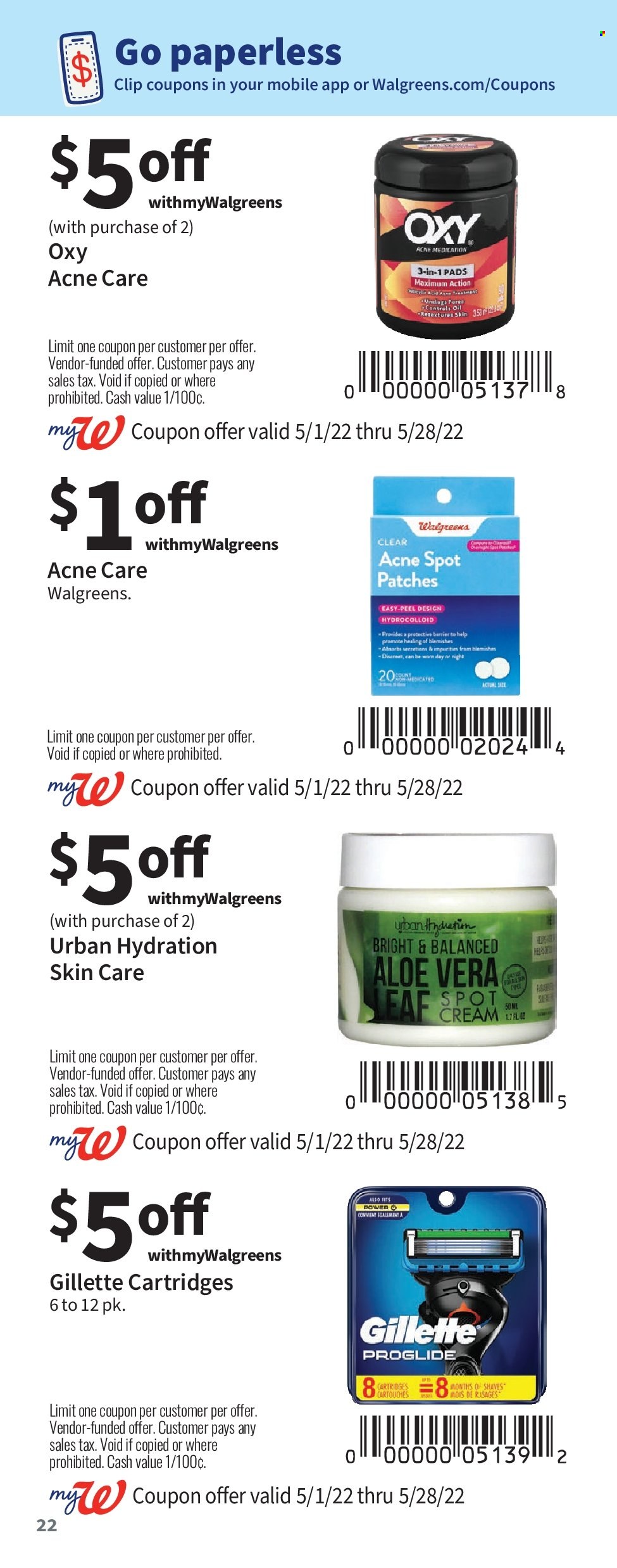 thumbnail - Walgreens Flyer - 05/01/2022 - 05/28/2022 - Sales products - Gillette. Page 22.