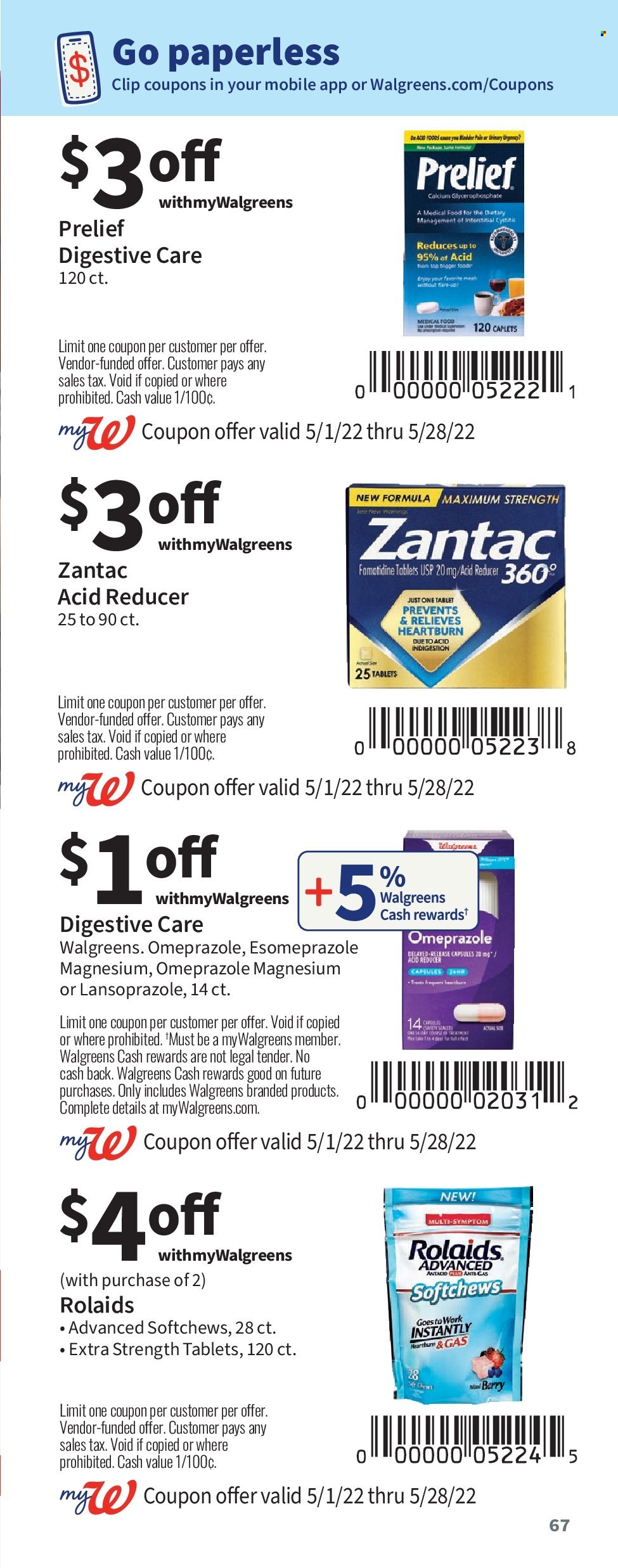 thumbnail - Walgreens Flyer - 05/01/2022 - 05/28/2022 - Sales products - magnesium, Zantac. Page 67.
