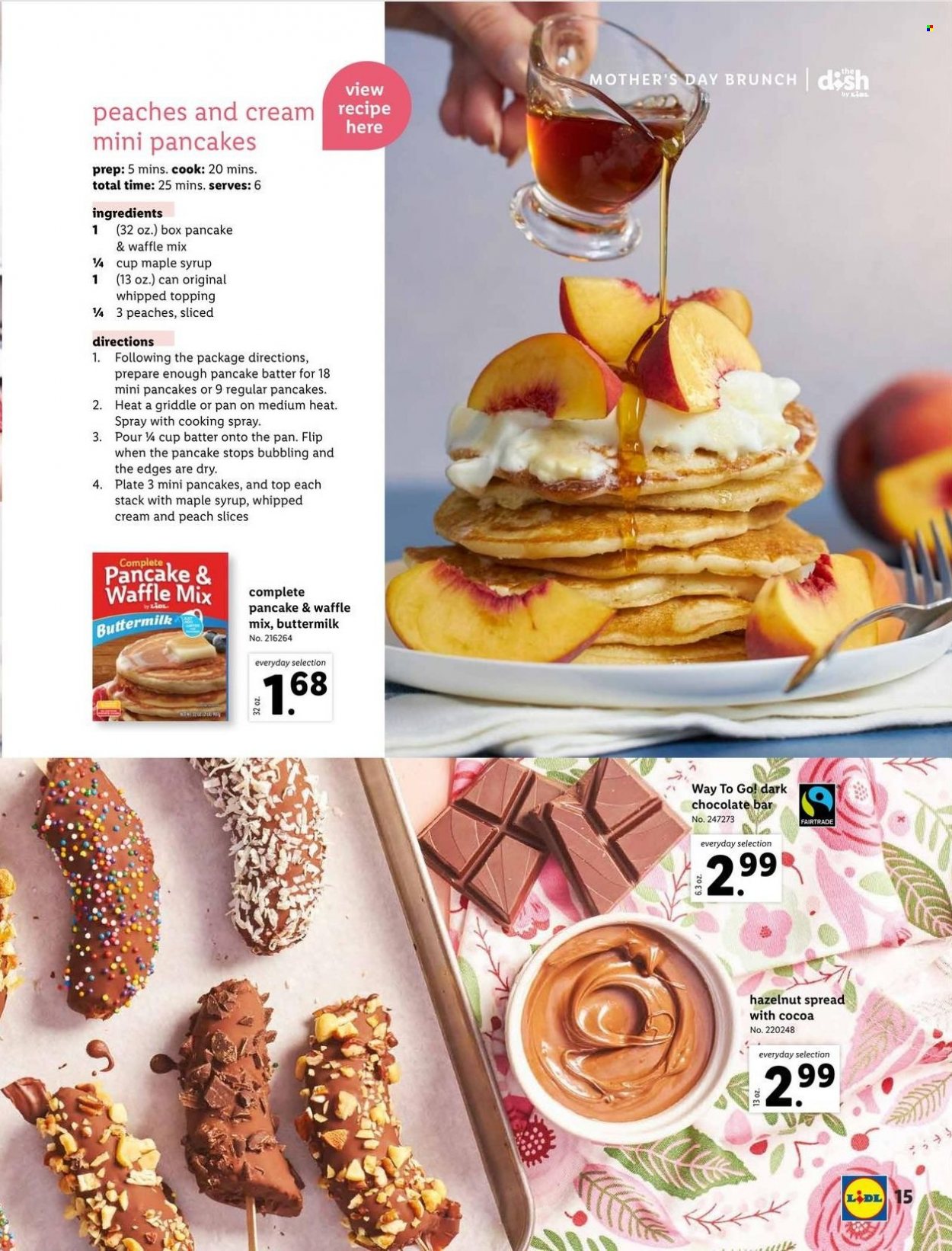 thumbnail - Lidl Flyer - 04/27/2022 - 06/14/2022 - Sales products - buttermilk, whipped cream, dark chocolate, chocolate bar, topping, hazelnut spread, plate, pan, cup, peaches. Page 14.