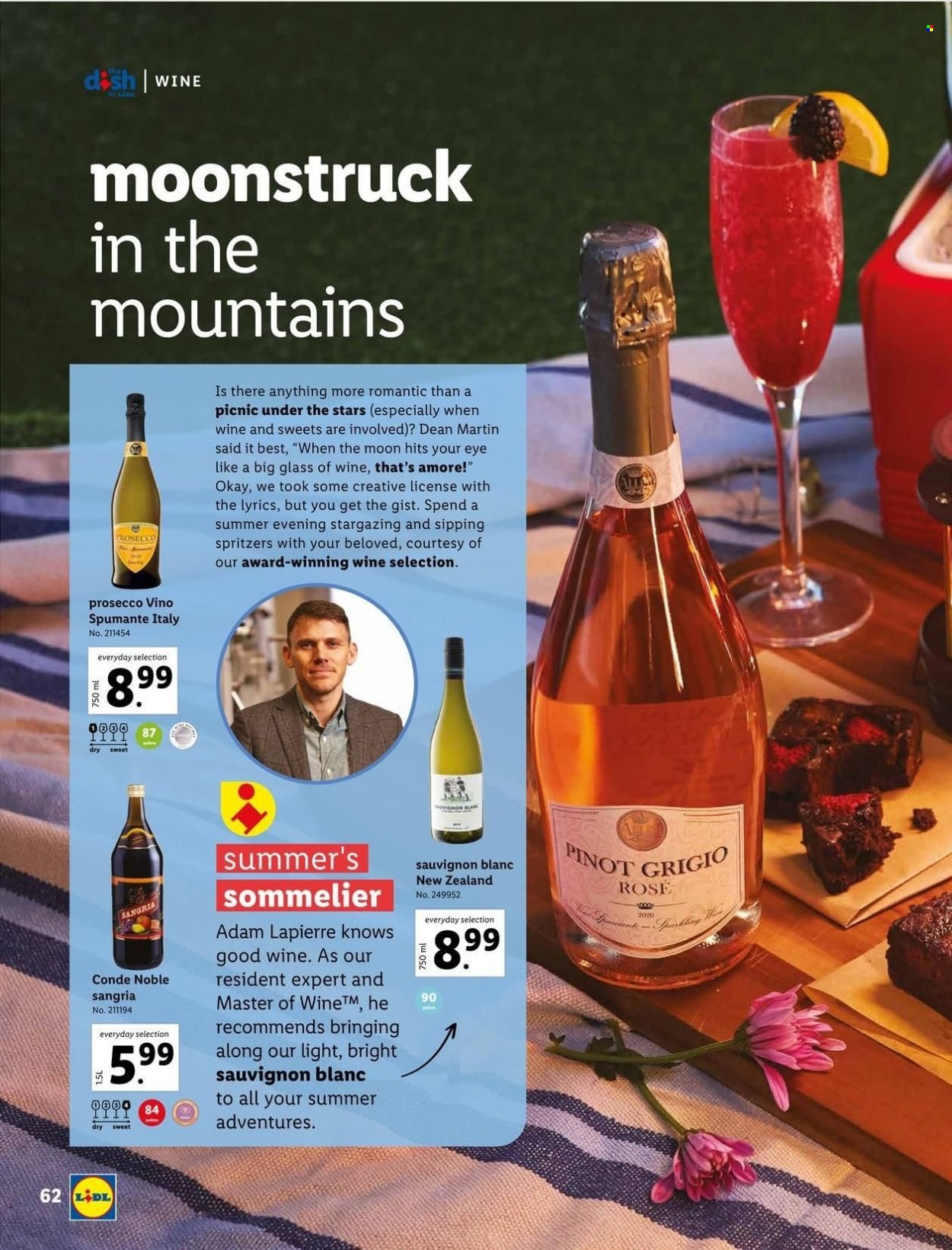 thumbnail - Lidl Flyer - 04/27/2022 - 06/14/2022 - Sales products - spumante, white wine, prosecco, wine, Pinot Grigio, Sauvignon Blanc, rosé wine. Page 62.