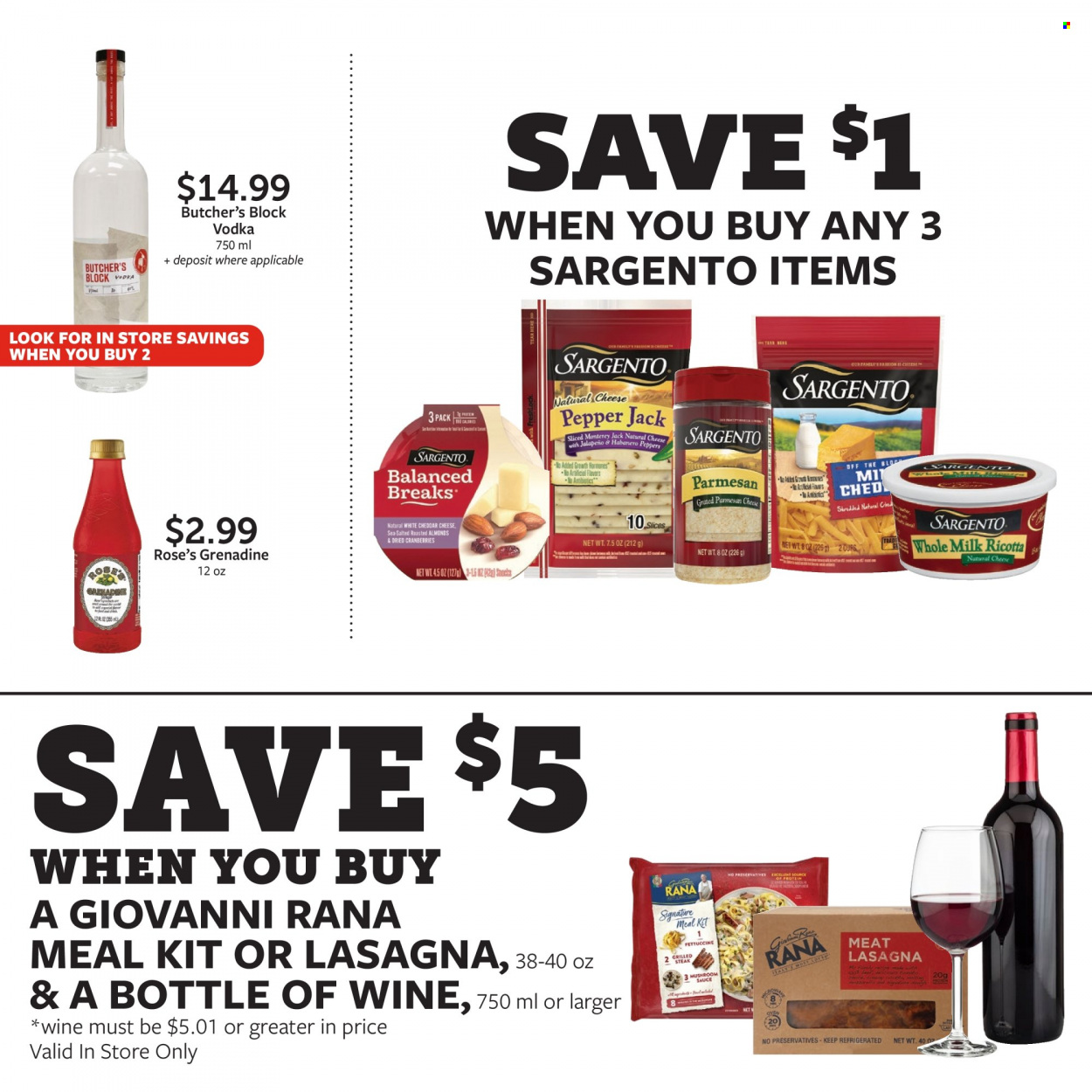 thumbnail - Fareway Flyer - 05/02/2022 - 06/04/2022 - Sales products - mushrooms, peppers, Giovanni Rana, Rana, Monterey Jack cheese, ricotta, cheddar, parmesan, Pepper Jack cheese, cheese, Sargento, milk, cranberries, almonds, dried fruit, grenadine, rosé wine, vodka. Page 10.