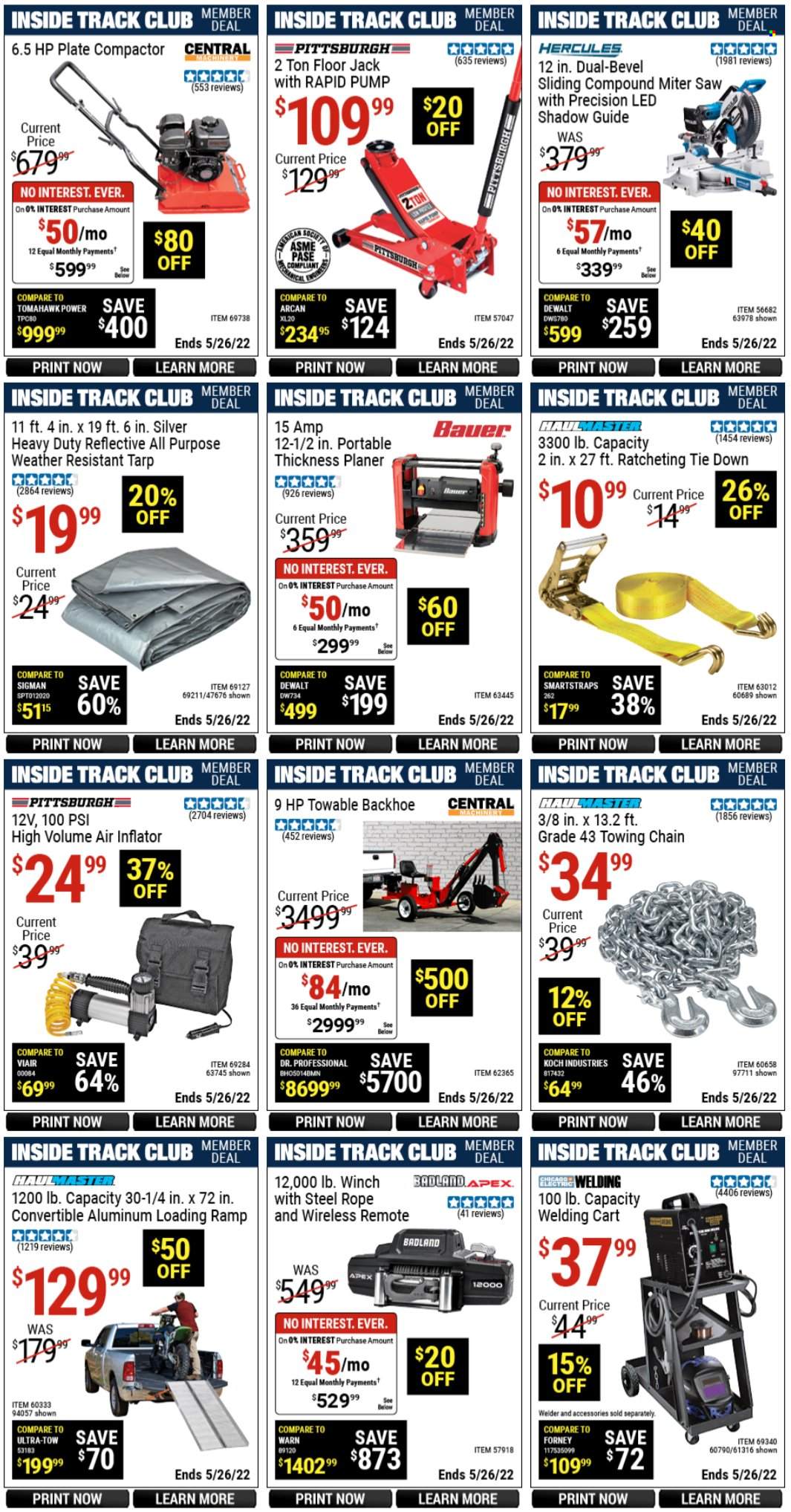 thumbnail - Harbor Freight Flyer - 05/06/2022 - 05/26/2022 - Sales products - saw, planer, cart, winch, pump, floor jack. Page 1.