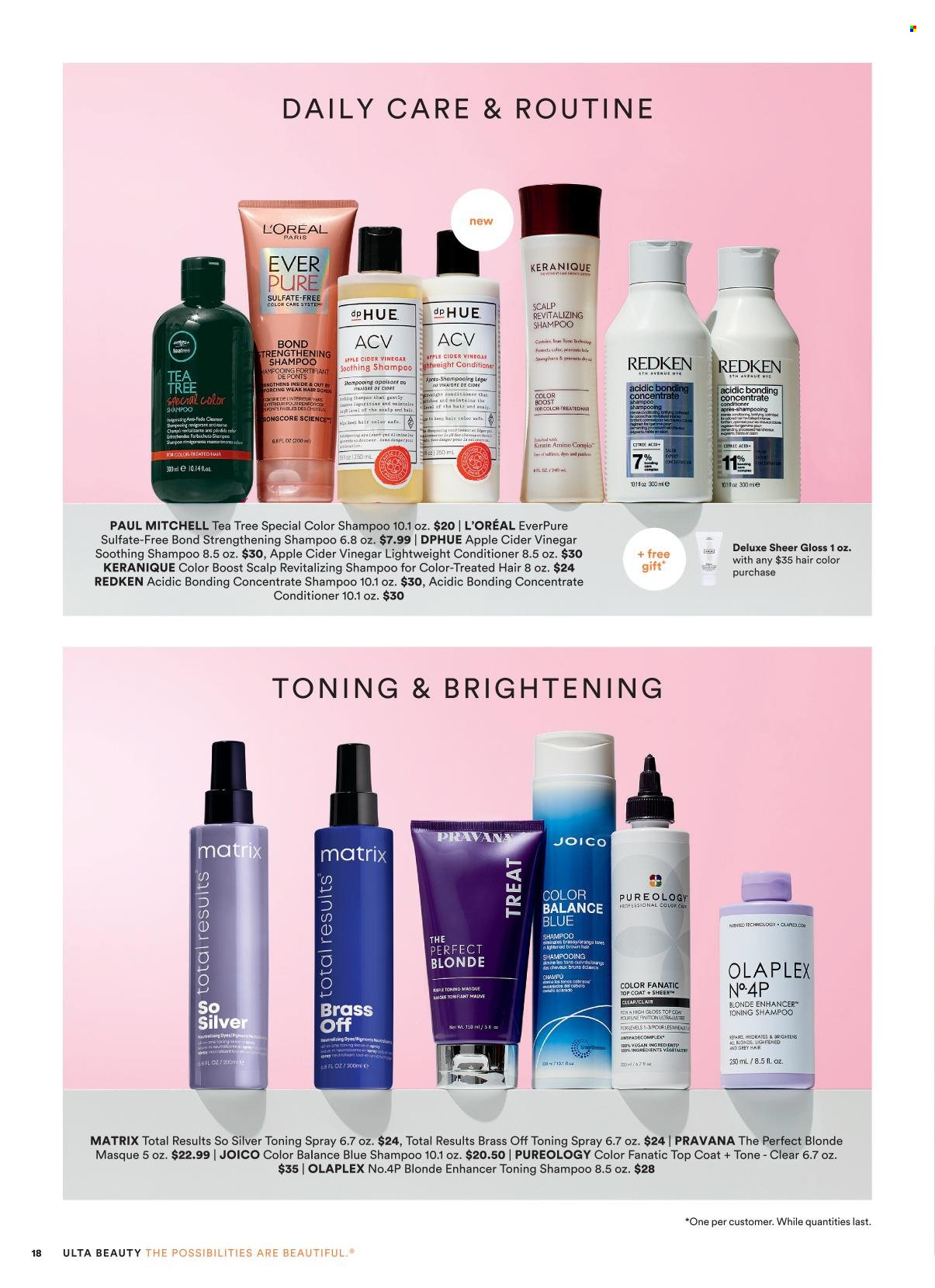 thumbnail - Ulta Beauty Flyer - 05/08/2022 - 05/28/2022 - Sales products - shampoo, L’Oréal, conditioner, hair color, top coat, apple cider vinegar. Page 18.