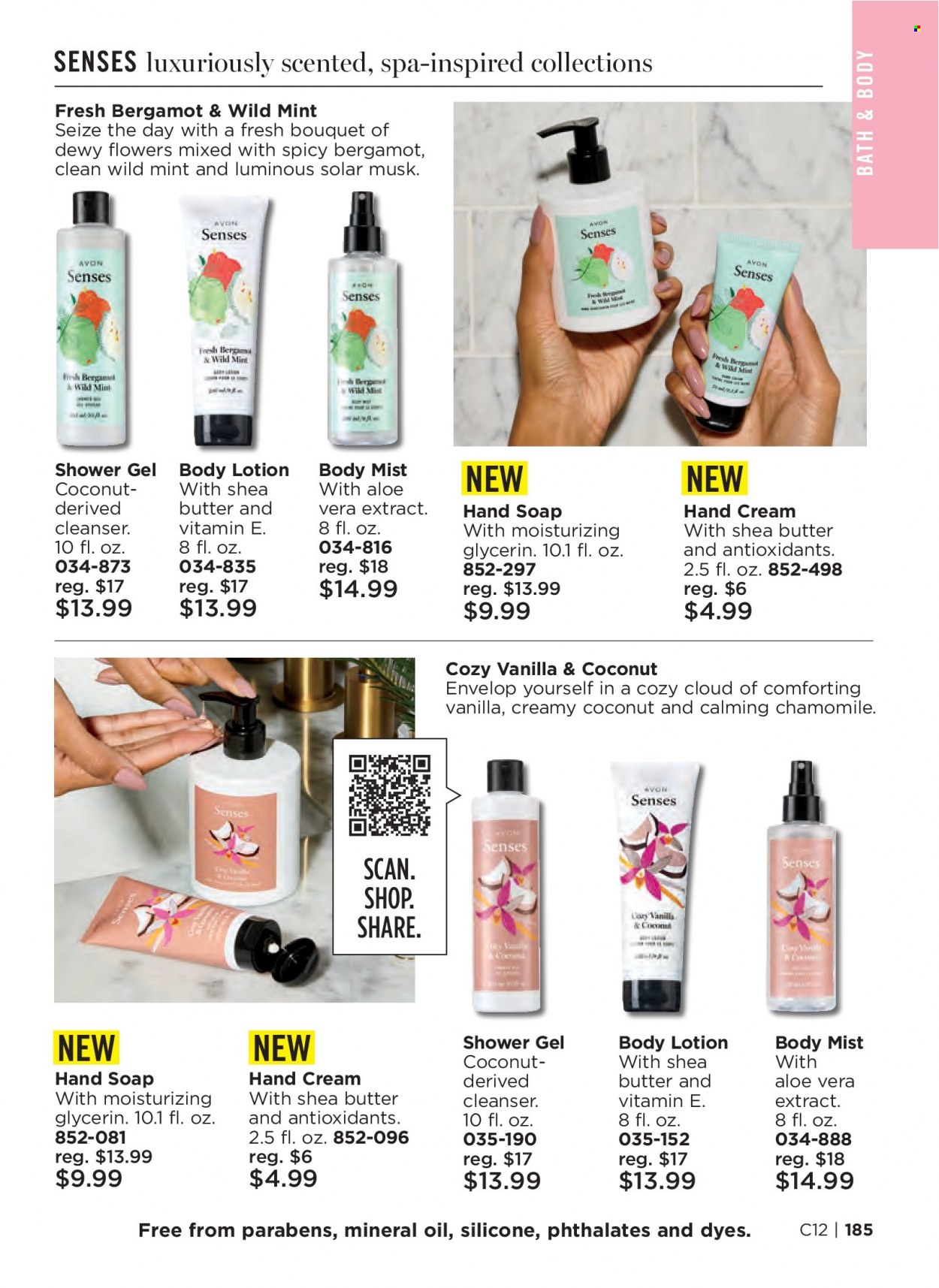 thumbnail - Avon Flyer - 05/11/2022 - 05/24/2022 - Sales products - shower gel, hand soap, soap, cleanser, body lotion, body mist, hand cream. Page 185.