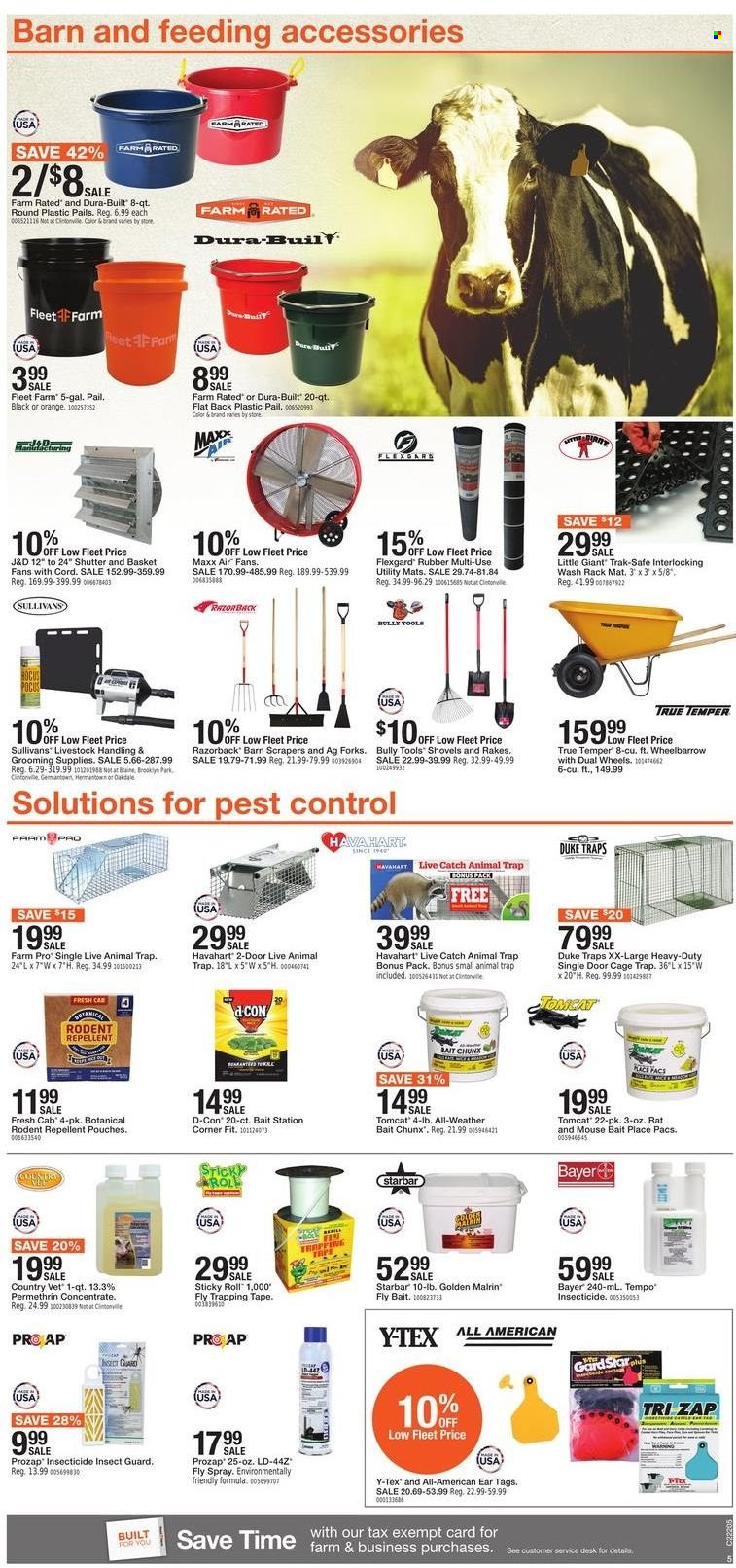 thumbnail - Fleet Farm Flyer - 05/13/2022 - 05/30/2022 - Sales products - Tomcat, repellent, insecticide, eraser, mouse, cage, shovel, wheelbarrow, Bayer. Page 5.