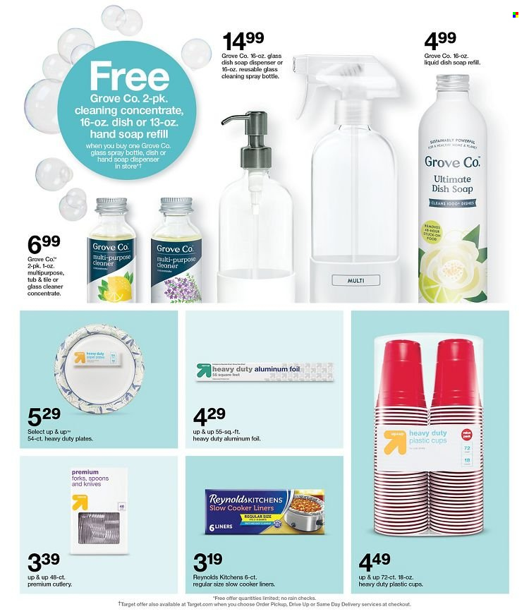 thumbnail - Target Flyer - 05/15/2022 - 05/21/2022 - Sales products - cleaner, glass cleaner, hand soap, Target, knife, soap dispenser, dispenser, spoon, plate, cup, aluminium foil, slow cooker. Page 27.