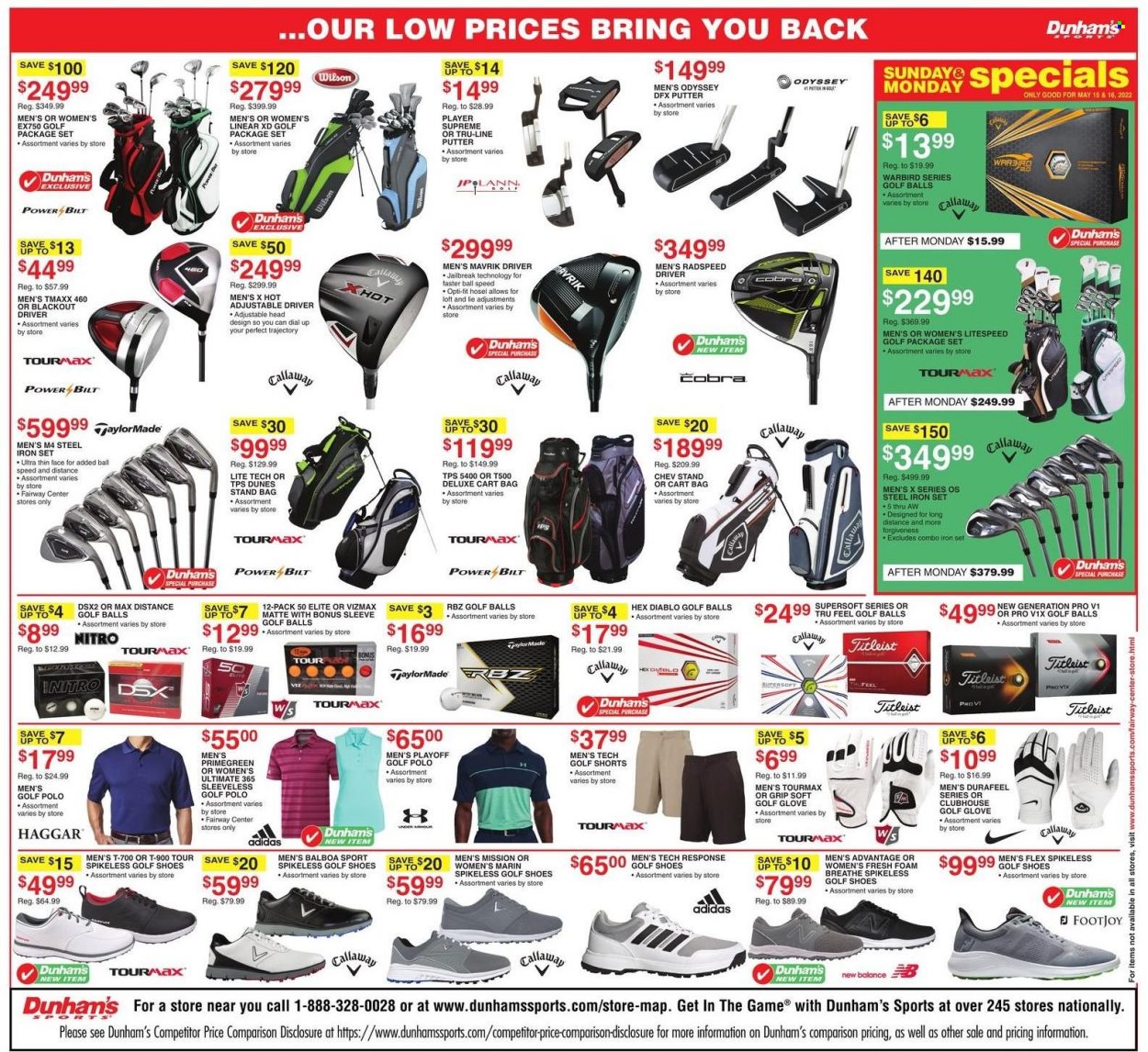 thumbnail - Dunham's Sports Flyer - 05/14/2022 - 05/19/2022 - Sales products - Adidas, Callaway, New Balance, shoes, shorts, Wilson, gloves, bag, blackout, golf gloves, golf balls, golf iron set. Page 5.