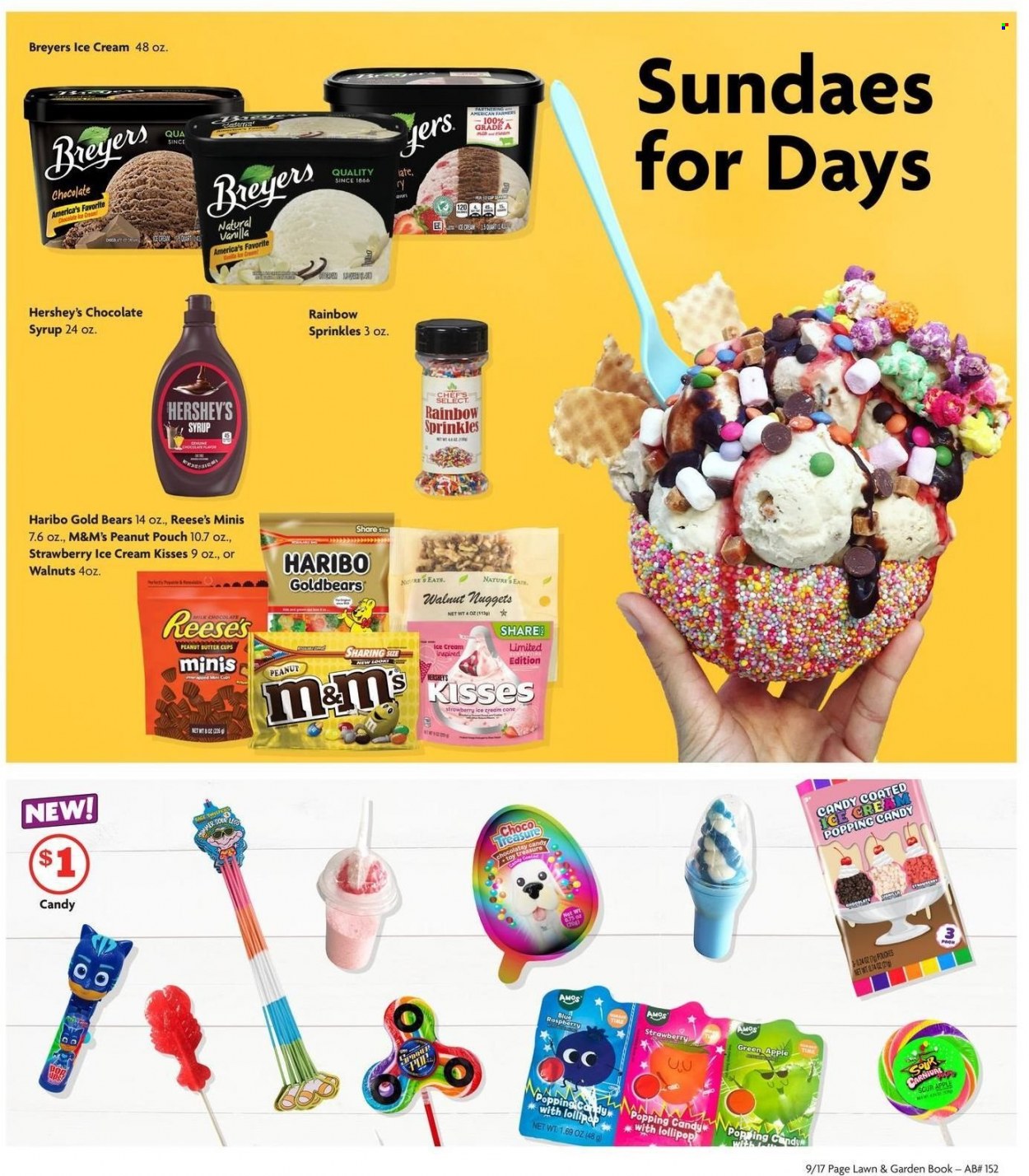 thumbnail - Family Dollar Flyer - 05/15/2022 - 07/09/2022 - Sales products - nuggets, ice cream, Reese's, Hershey's, Haribo, M&M's, lollipop, peanut butter cups, chocolate syrup, syrup, walnuts, book. Page 9.