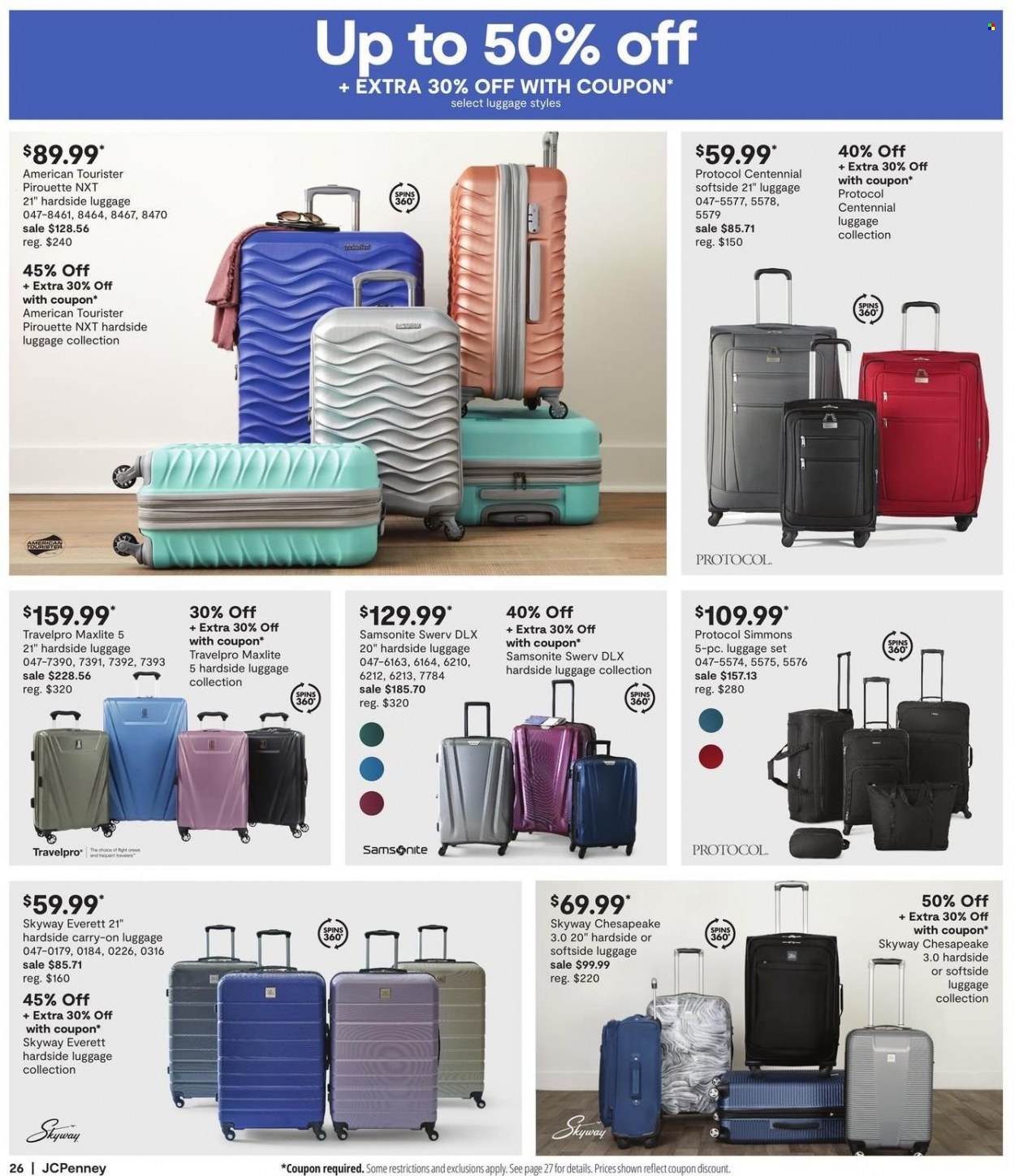 thumbnail - JCPenney Flyer - 05/13/2022 - 05/30/2022 - Sales products - Simmons, luggage, luggage set, Travelpro, Samsonite. Page 27.