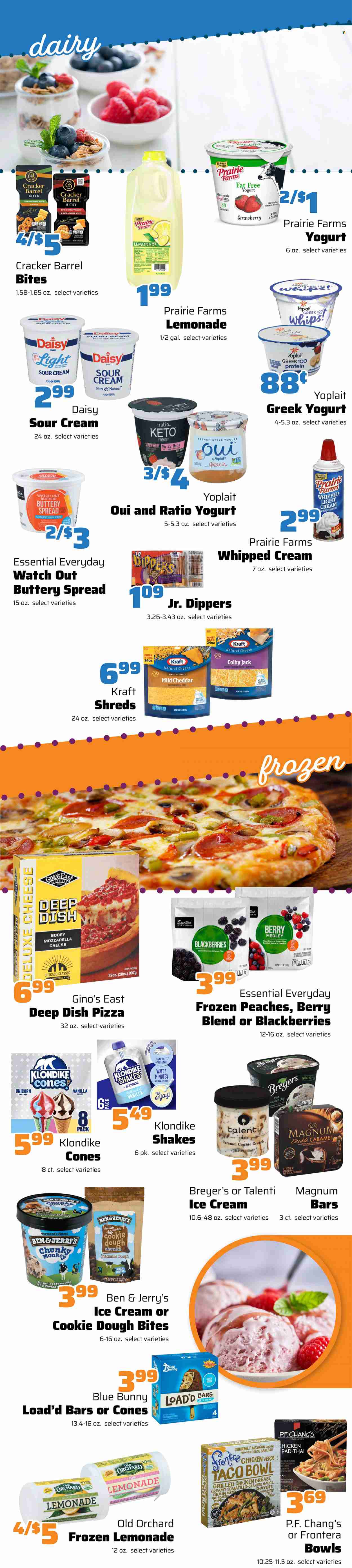 thumbnail - County Market Flyer - 05/18/2022 - 05/24/2022 - Sales products - pretzels, beans, carrots, green beans, tomatillo, peppers, blackberries, blueberries, chayote, pizza, Kraft®, Colby cheese, gouda, mild cheddar, Monterey Jack cheese, greek yoghurt, yoghurt, Yoplait, milk, shake, buttery spread, sour cream, whipped cream, dip, Magnum, ice cream, ice cream bars, Ben & Jerry's, Talenti Gelato, gelato, Blue Bunny, cookie dough, fudge, crackers, cilantro, walnuts, chicken breasts, lemons, peaches. Page 1.