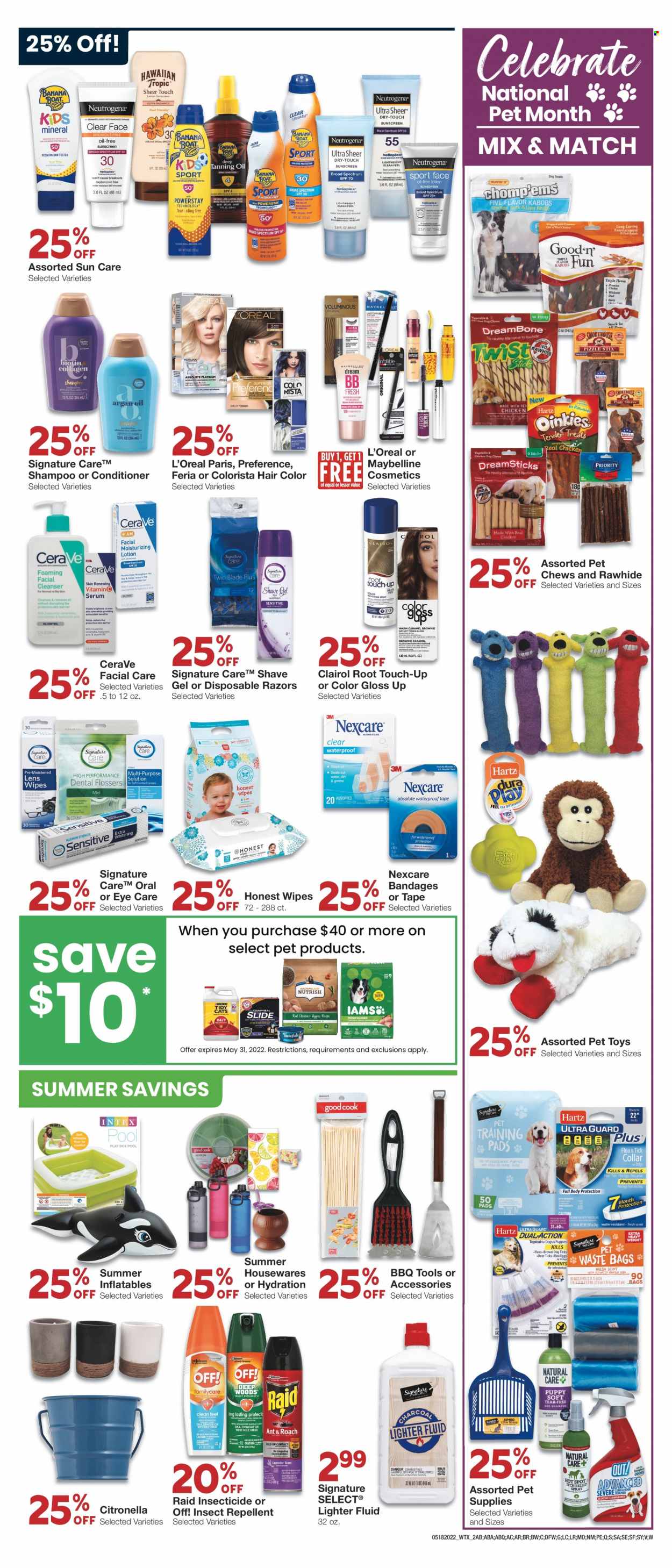 thumbnail - United Supermarkets Flyer - 05/18/2022 - 05/24/2022 - Sales products - chewing gum, wipes, shampoo, CeraVe, L’Oréal, Root Touch-Up, Clairol, conditioner, hair color, shave gel, disposable razor, Maybelline. Page 2.