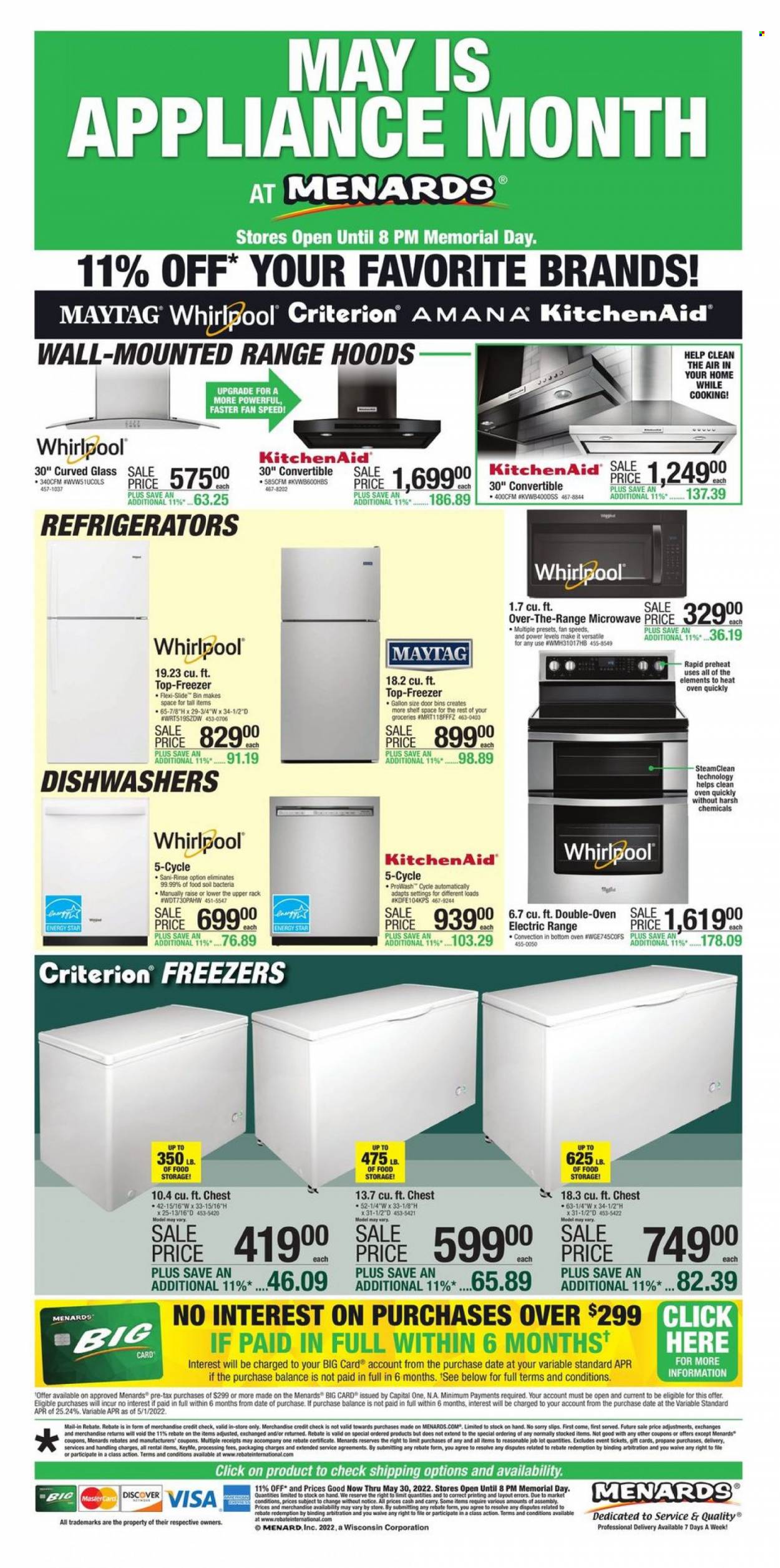 thumbnail - Menards Flyer - 05/18/2022 - 05/30/2022 - Sales products - bin, gallon, KitchenAid, door. Page 1.