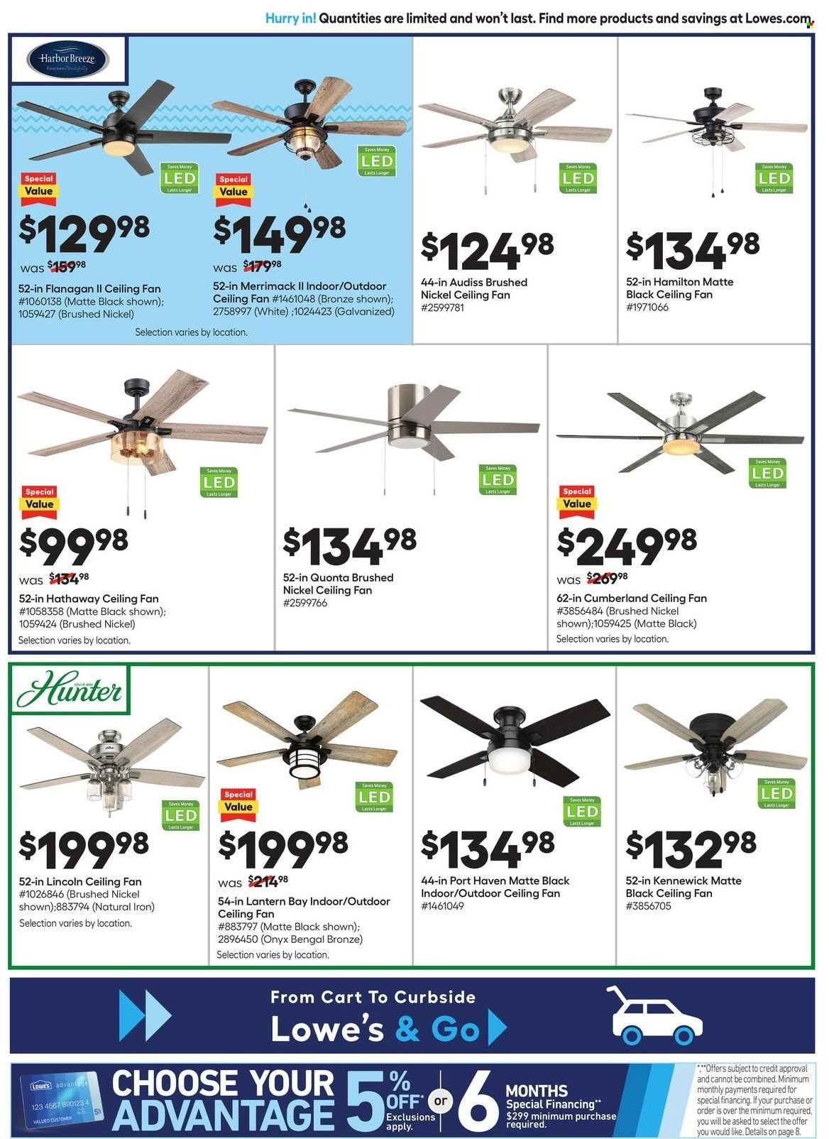 thumbnail - Lowe's Flyer - 05/19/2022 - 05/25/2022 - Sales products - ceiling fan, iron, lantern, Hunter, cart. Page 6.