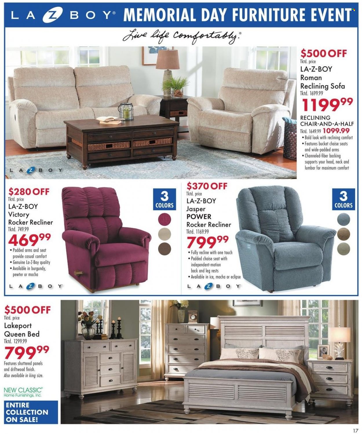 thumbnail - Boscov's Flyer - 05/19/2022 - 06/01/2022 - Sales products - chair, sofa, recliner chair, La-z-Boy, bed, queen bed. Page 17.