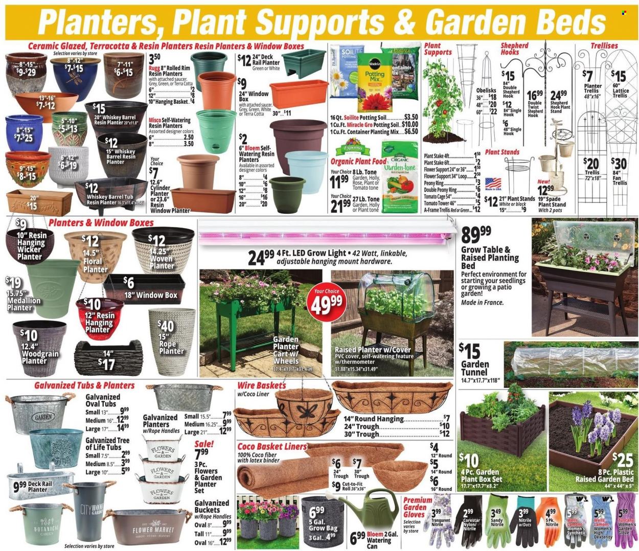 thumbnail - Ocean State Job Lot Flyer - 05/19/2022 - 05/25/2022 - Sales products - Planters, basket, thermometer, hook, gloves, pot, saucer, container, bag, deco strips, spade, cart, table, watering can, rose, potting mix, tomato cage, garden bed. Page 4.