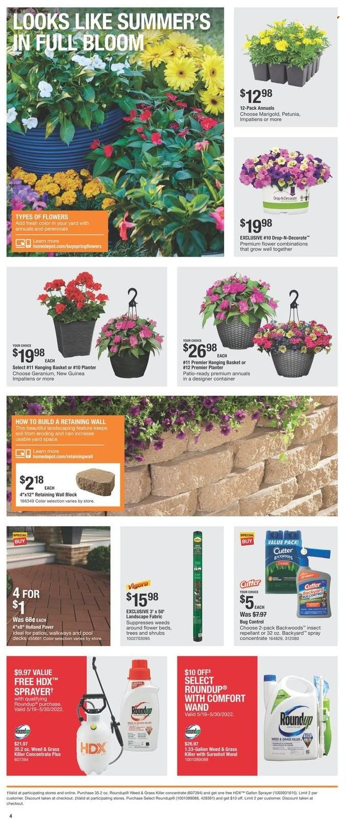 thumbnail - The Home Depot Flyer - 05/19/2022 - 05/30/2022 - Sales products - basket, container, cutter, sprayer, Roundup. Page 4.