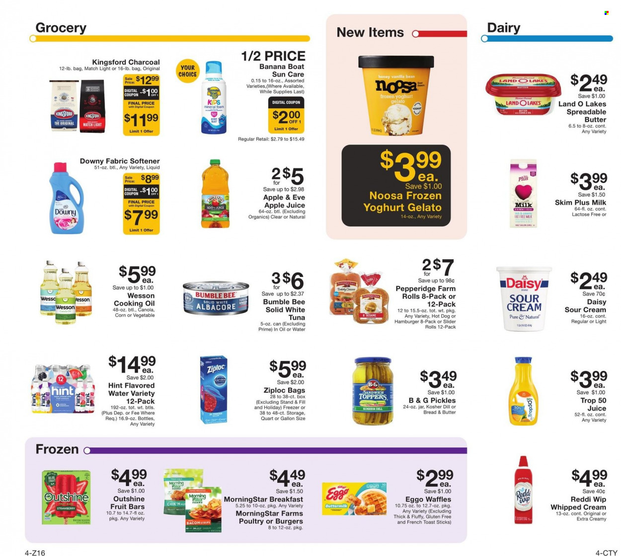 thumbnail - Fairway Market Flyer - 05/20/2022 - 05/26/2022 - Sales products - waffles, corn, tuna, hot dog, Bumble Bee, MorningStar Farms, yoghurt, buttermilk, spreadable butter, sour cream, whipped cream, gelato, frozen yoghurt, pickles, dill, canola oil, cooking oil, honey, apple juice, juice. Page 4.