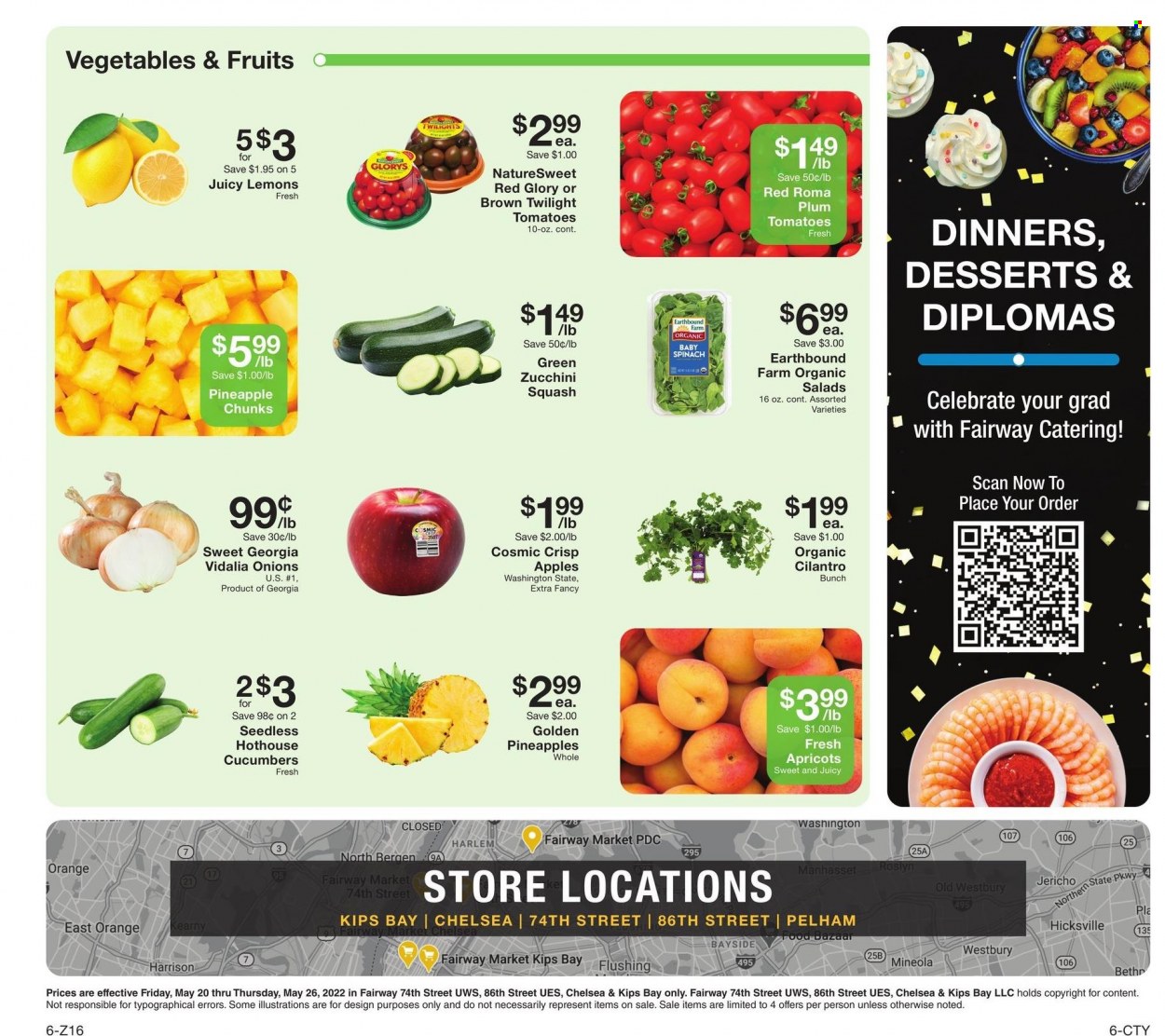 thumbnail - Fairway Market Flyer - 05/20/2022 - 05/26/2022 - Sales products - cucumber, spinach, tomatoes, zucchini, onion, salad, apples, pineapple, oranges, apricots, cilantro, lemons. Page 6.