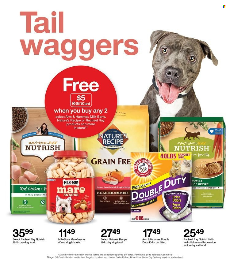 thumbnail - Target Flyer - 05/22/2022 - 05/28/2022 - Sales products - milk, snack, ARM & HAMMER, Target, animal food, cat litter, dry dog food, animal treats, cat food, dog food, dog biscuits, dry cat food, Nutrish. Page 33.
