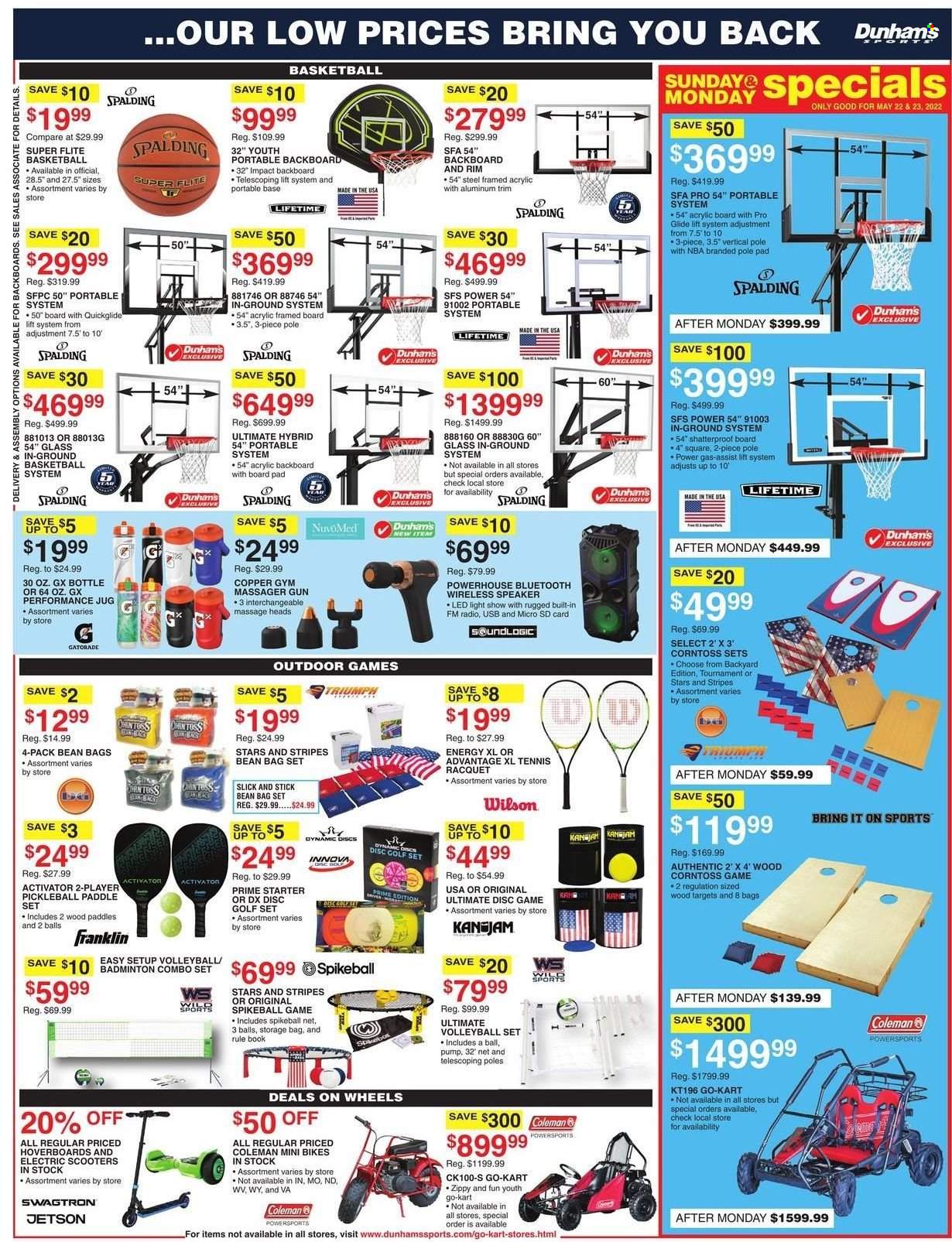 thumbnail - Dunham's Sports Flyer - 05/21/2022 - 05/26/2022 - Sales products - Coleman, memory card, radio, speaker, Wilson, Spalding, basketball, pump, hoverboard. Page 7.