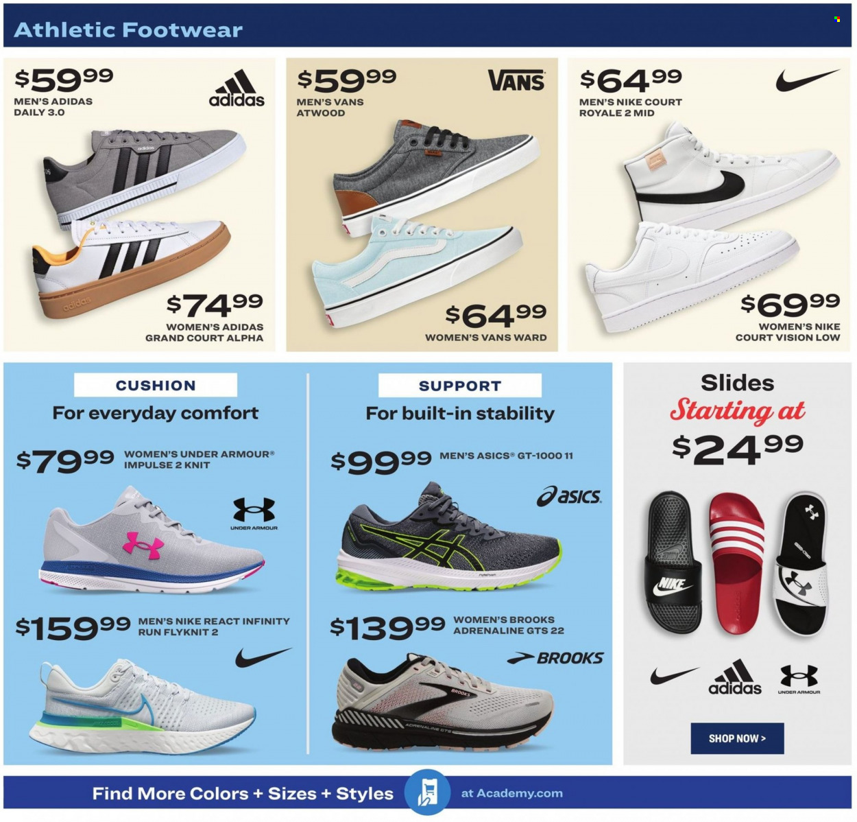 thumbnail - Academy Sports + Outdoors Flyer - 05/23/2022 - 05/30/2022 - Sales products - Adidas, Asics, Brooks, slides, Under Armour, Nike, Vans. Page 6.