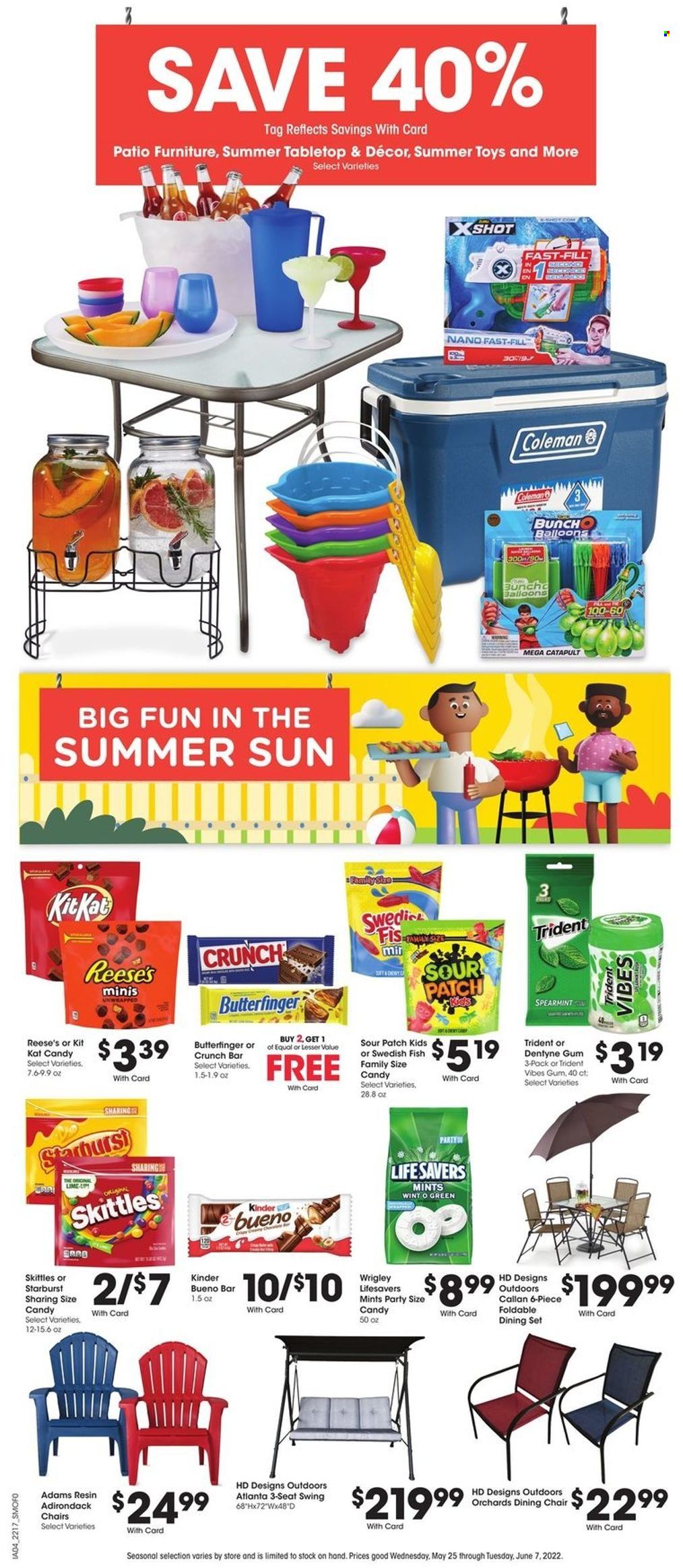 thumbnail - Smith's Flyer - 05/25/2022 - 05/31/2022 - Sales products - Reese's, KitKat, Kinder Bueno, Skittles, Trident, Starburst, Sour Patch, balloons, chair pad. Page 10.
