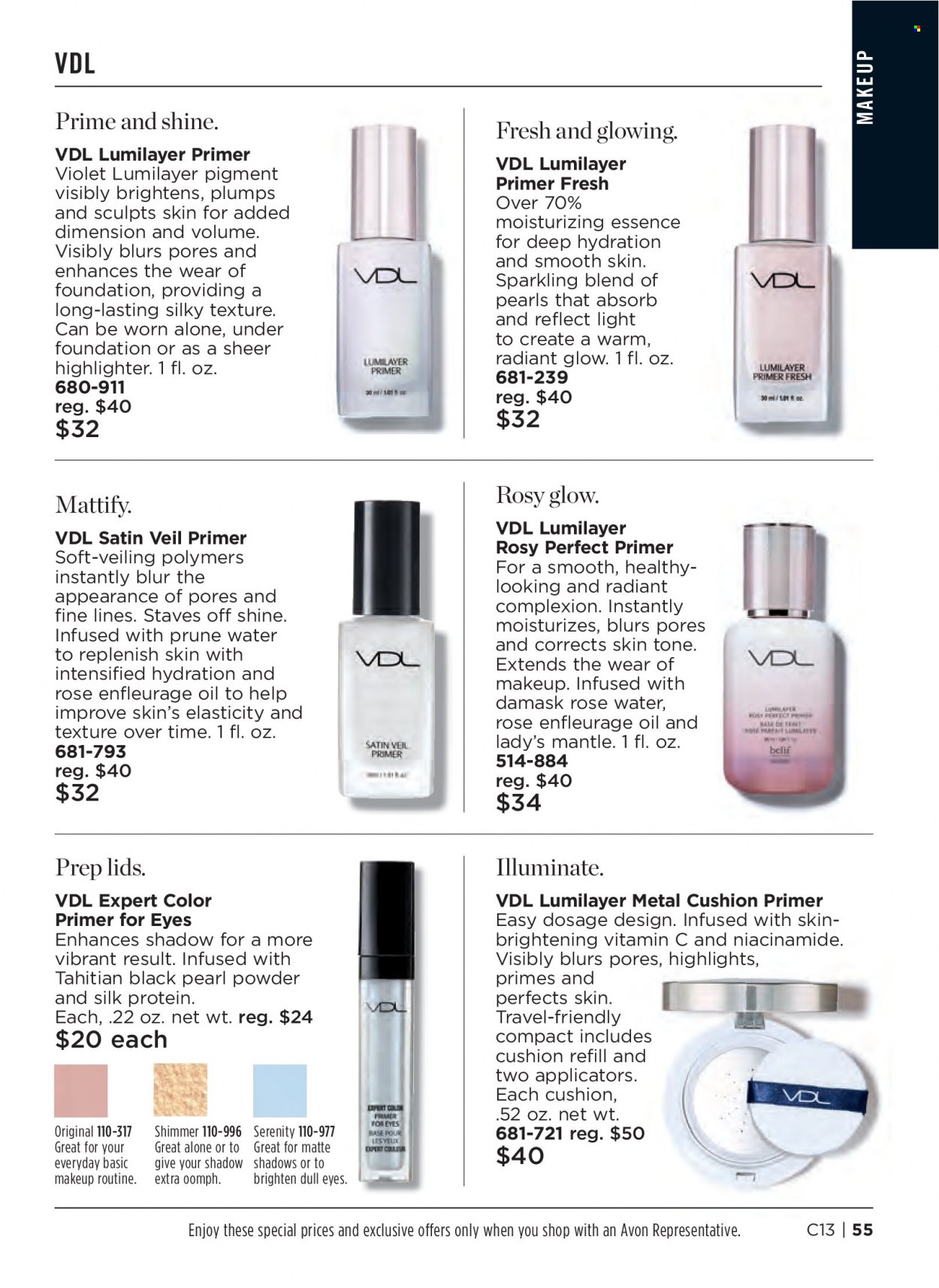 thumbnail - Avon Flyer - 05/25/2022 - 06/07/2022 - Sales products - Avon, Niacinamide, makeup, highlighter powder. Page 55.