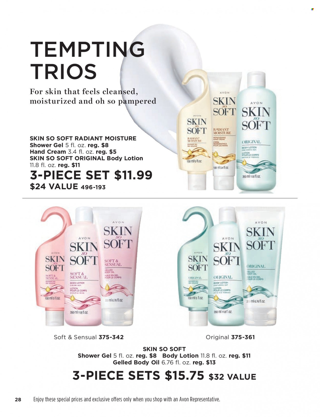 thumbnail - Avon Flyer - 05/25/2022 - 06/07/2022 - Sales products - shower gel, Avon, Skin So Soft, body lotion, body oil, hand cream. Page 28.