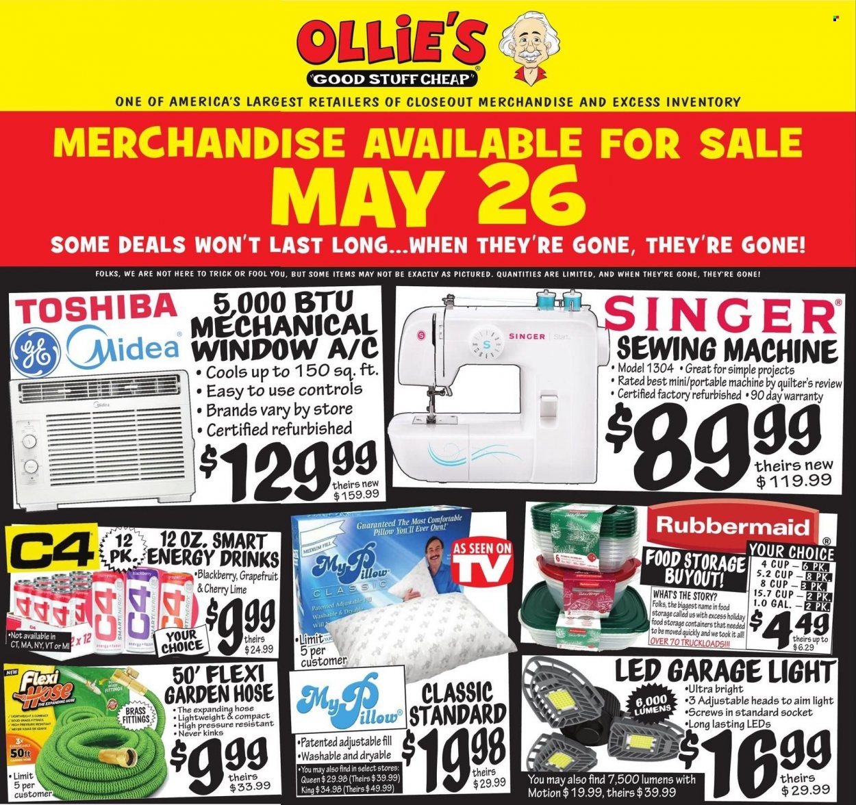 thumbnail - Ollie's Bargain Outlet Flyer - 05/26/2022 - 06/01/2022 - Sales products - cup, storage box, Toshiba, Midea, sewing machine. Page 1.