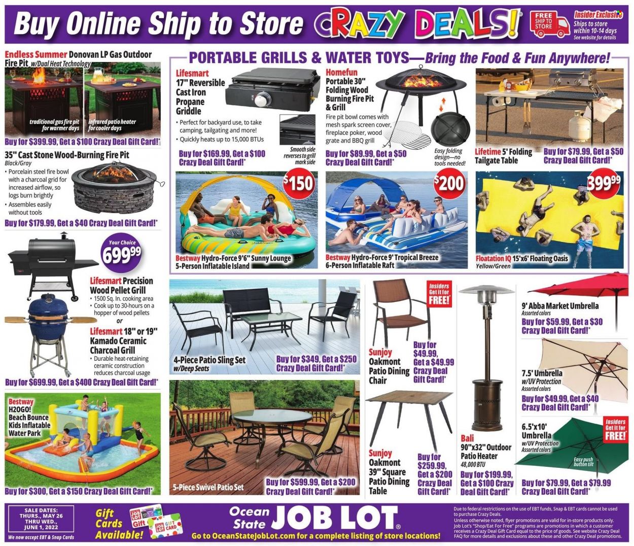 thumbnail - Ocean State Job Lot Flyer - 05/26/2022 - 06/01/2022 - Sales products - Bounce, umbrella, chair, toys, fireplace, table, pellet grill, fire bowl. Page 20.