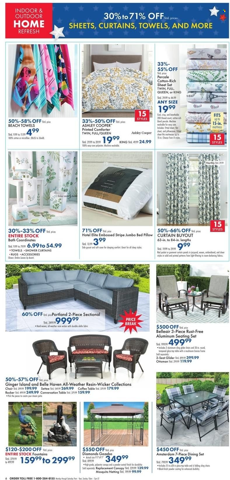 thumbnail - Boscov's Flyer - 05/26/2022 - 06/01/2022 - Sales products - lid, comforter, pillow, pillowcase, curtain, beach towel, dining set, table, chair, 2-piece sectional, seating set, coffee table, ottoman, bed, mattress. Page 6.